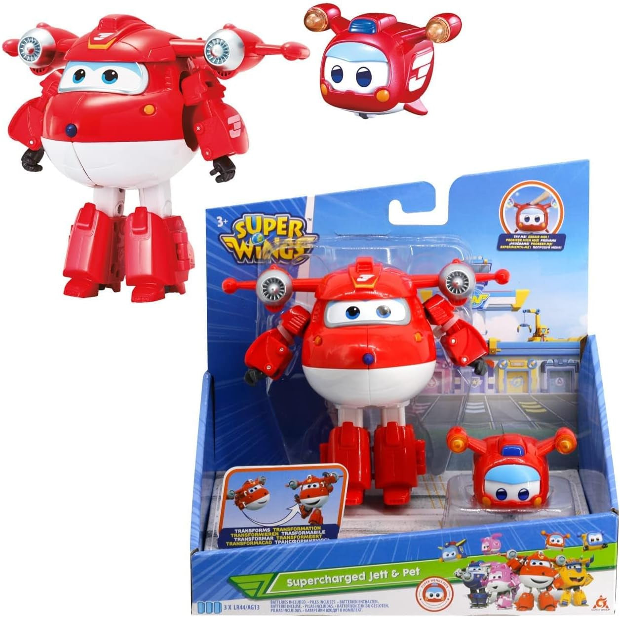 Super Wings EU770447 - Transforming Tino & Pet, átalakító játékfigura kb. 14,5 cm és kb. 4,3 cm, 3 éves kor felett Akciófigurák Naty Shop Jett Pet