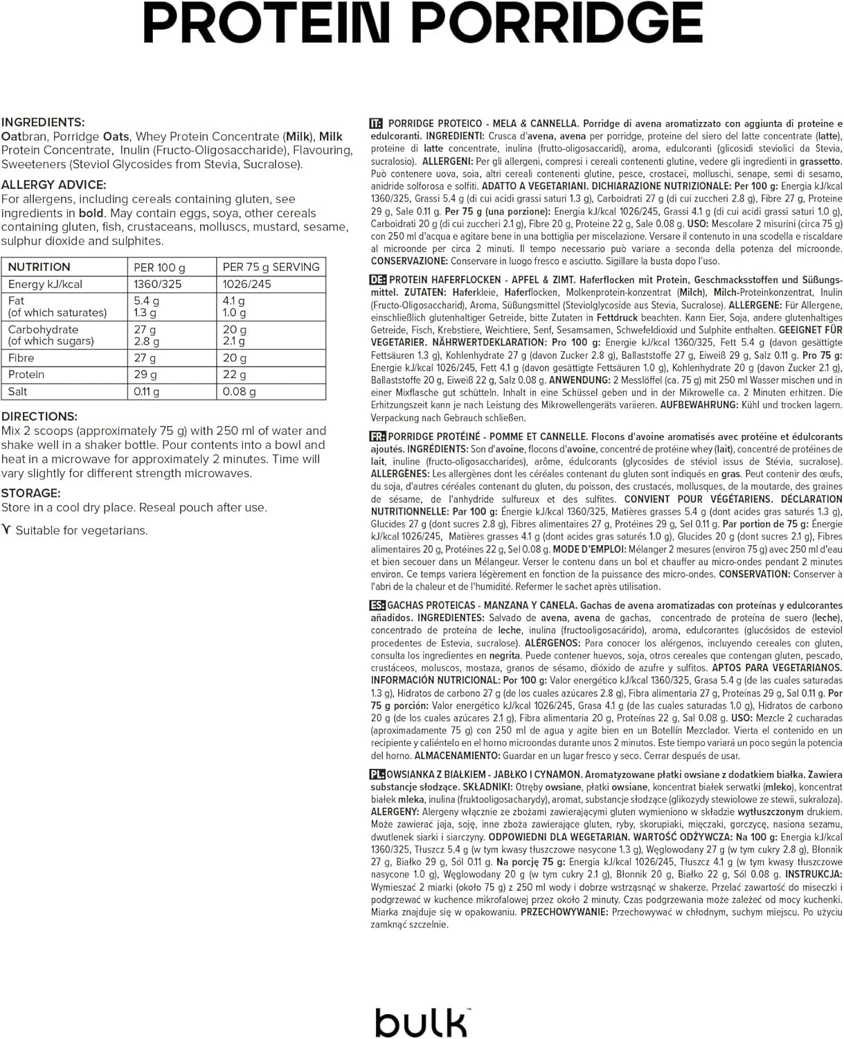 Teljes értékű fehérje zab, magas fehérjetartalmú zab, tejsavó, magas rosttartalmú, fehérje zab, alma fahéj, 2,5 kg