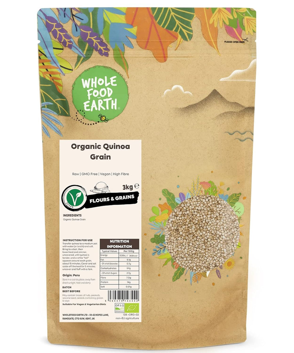 Wholefood Earth Organic Quinoa szemek – 2kg | Kegyetlen | Nem GMO | Vegán | Rostban gazdag | Tanúsított bio