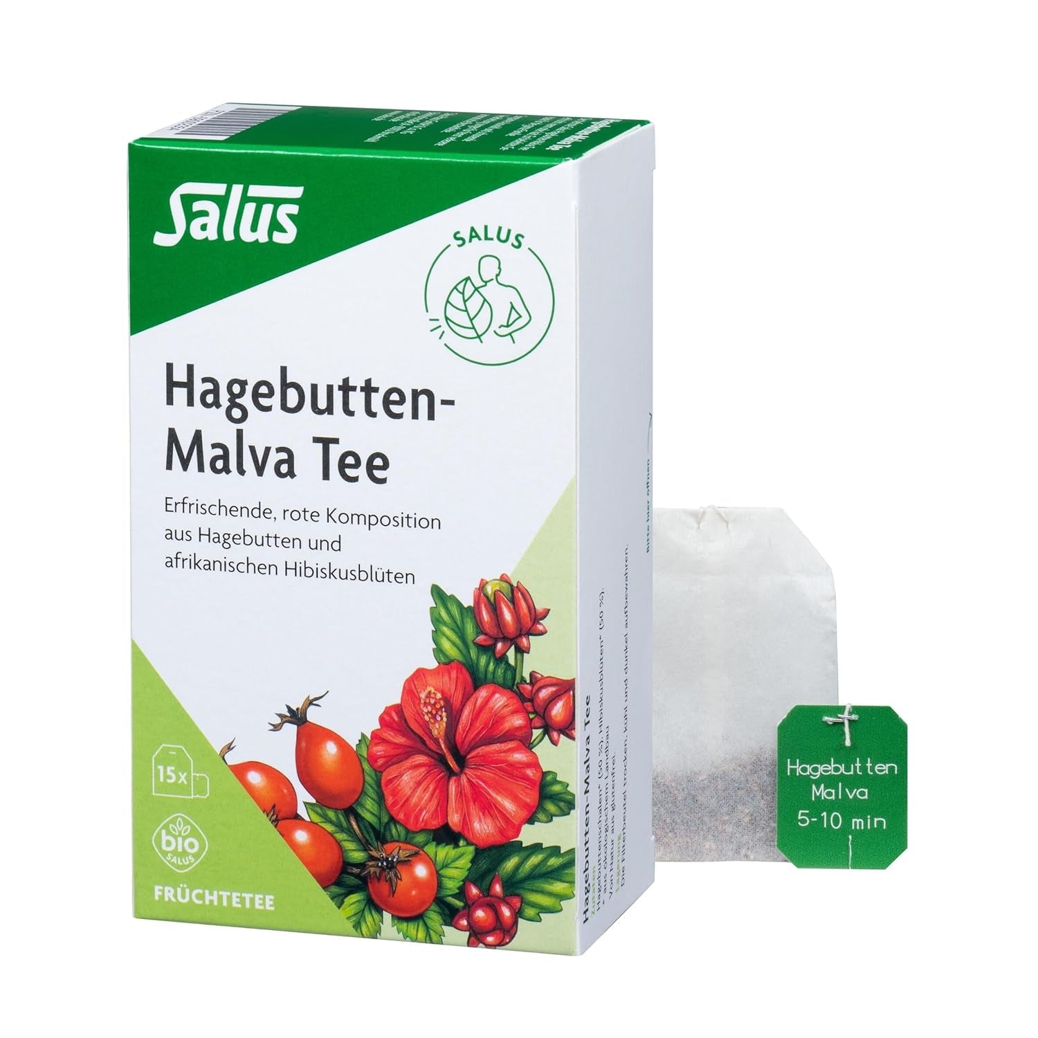 Salus - Ceai de măceșe și malva - 1X 15 pliculețe filtru (45 g) - Ceai de fructe - Compoziție din măceșe și flori de hibiscus african - Răcoritor - Bio