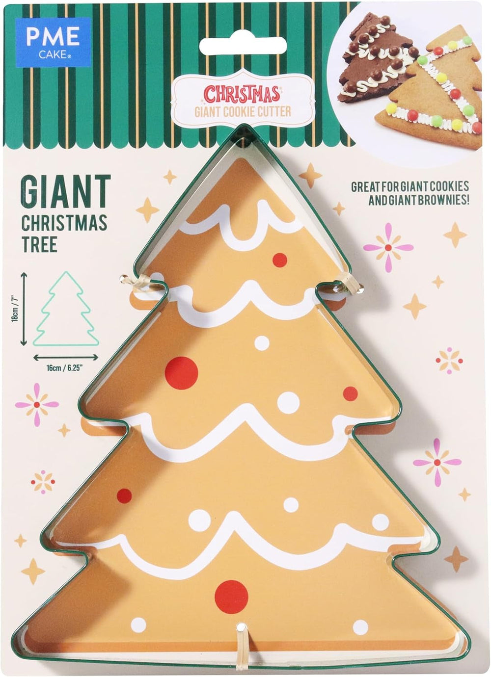 Formă gigantică de biscuiți de Crăciun, brad de Crăciun (18cm / 7"), verde