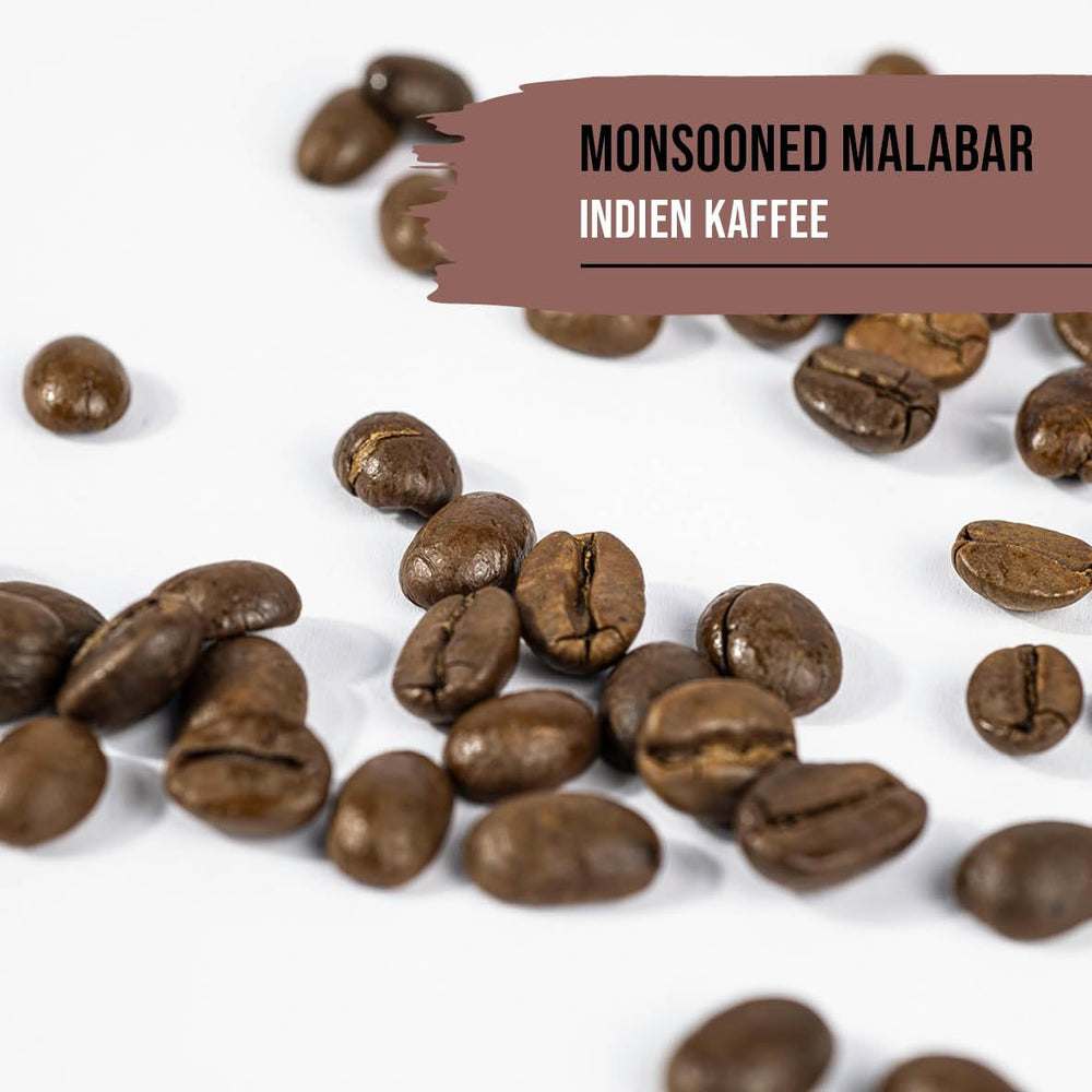 Cafea STARKER TOBAK Monsooned Malabar, boabe întregi, prăjite manual - prăjire medie, India, 100% Arabica, potrivită pentru cafea filtrată, presă franceză, aparate de cafea complet automate, delicată cu stomacul - aciditate deosebit de scăzută