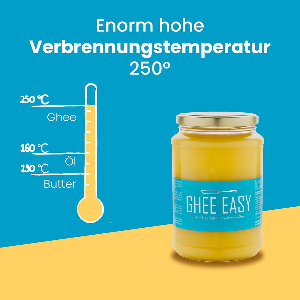 Ghee Easy 850g Ghee Bio von Grasgefütterten Kühen - Ghee Butter ohne Zusatzstoffe - Zertifiziert Organisch & Biologisch - Hochreines Ayurveda Ghee ohne Laktóz és glutén - 100% Europäisch