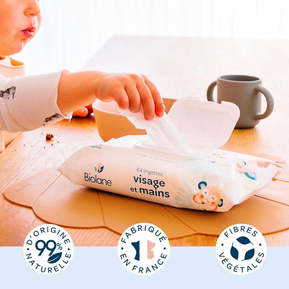 BIOLANE - Baba törlőkendők arcra és kézre - Hipoallergén - Érzékeny bőrre Baby Wet Wipes Naty Shop
