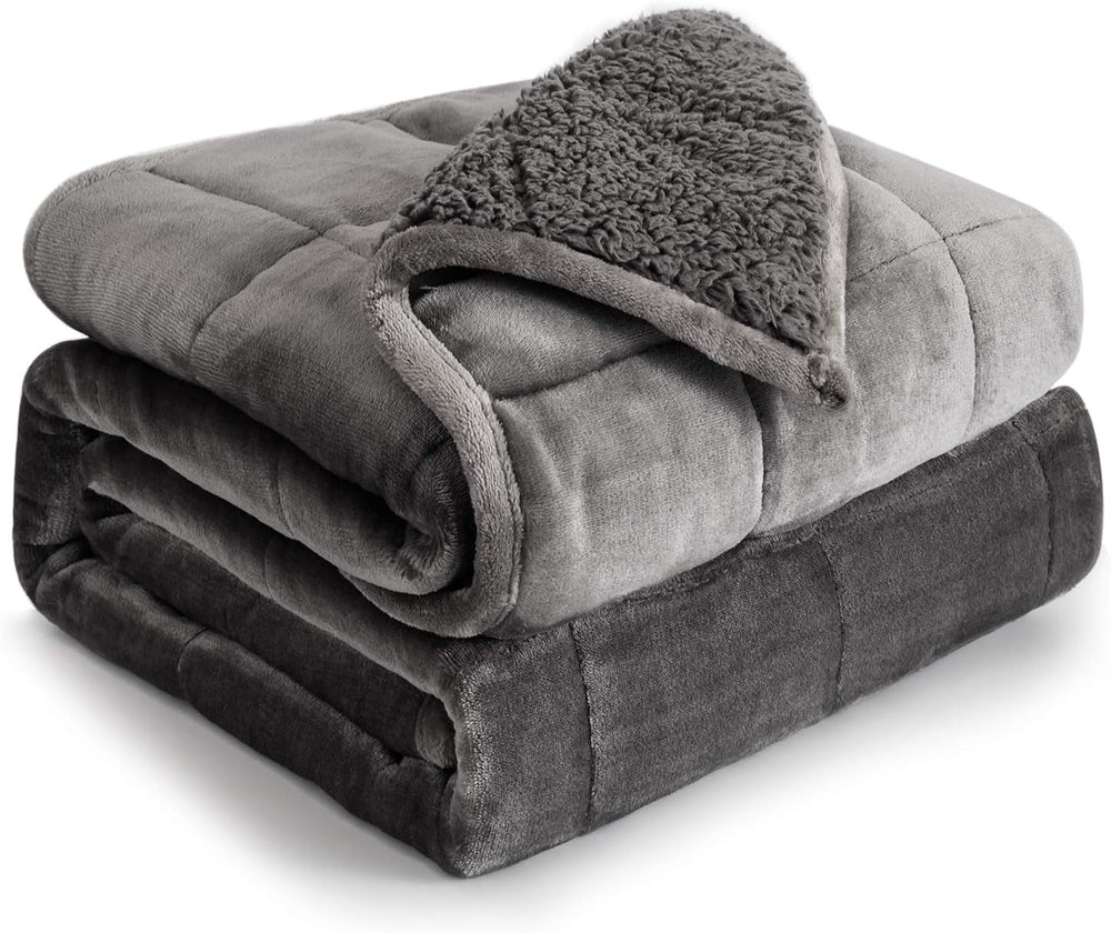 Pătură cu greutate Cottonblue, 6,8 kg, dimensiunea reginei, flanel, Shaggy, Sherpa, pătură cu greutate pentru adulți, pături cu greutate confortabile pentru a calma și relaxa, plapume grele, 152.4 X 203.2 Plapumi si pilote Naty Shop Gri 48 X 72 15 Lb