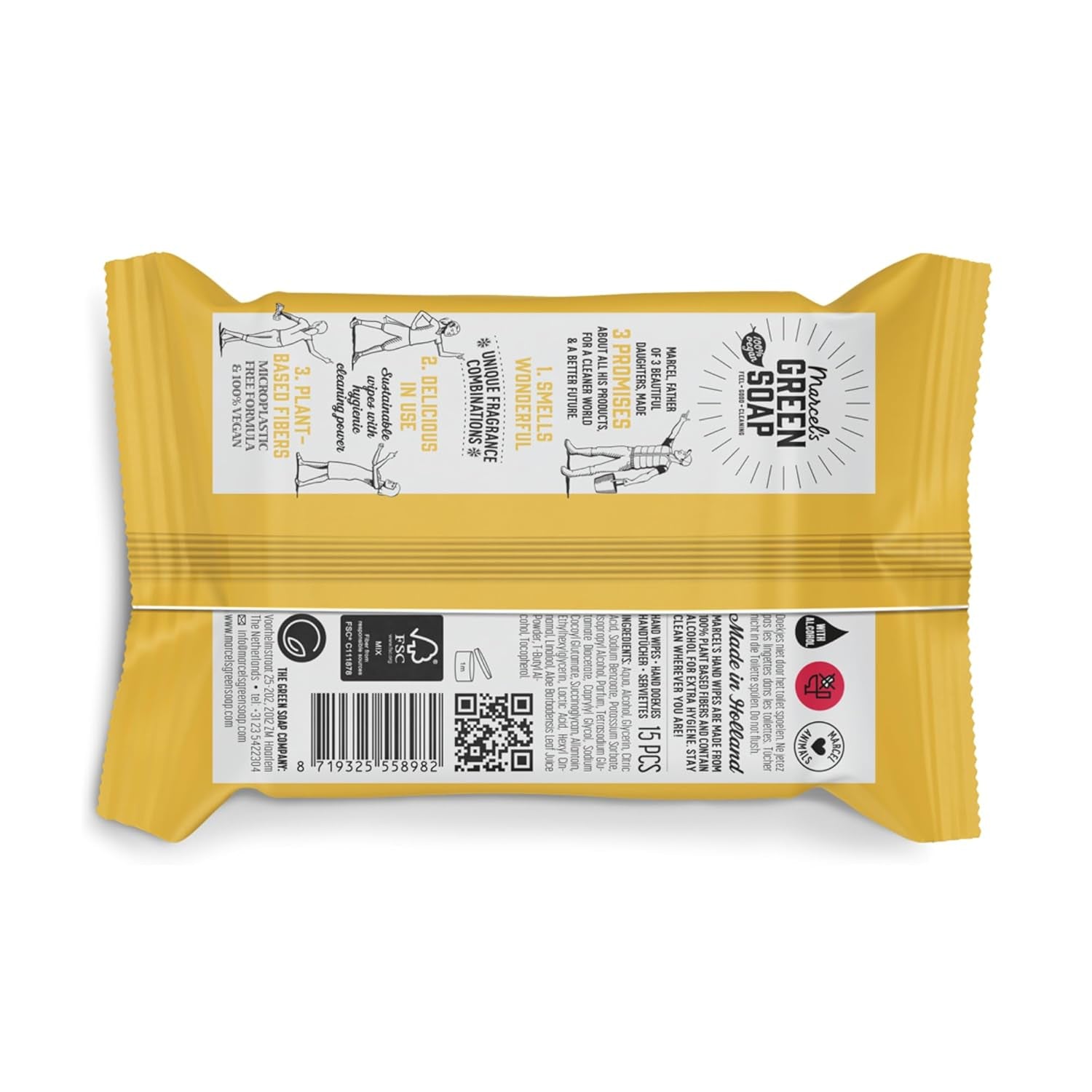 Marcel's Green Soap kéznedves törlőkendők 60 csomag - Vanília és Cseresznyevirág - Növényi alapú - Bio