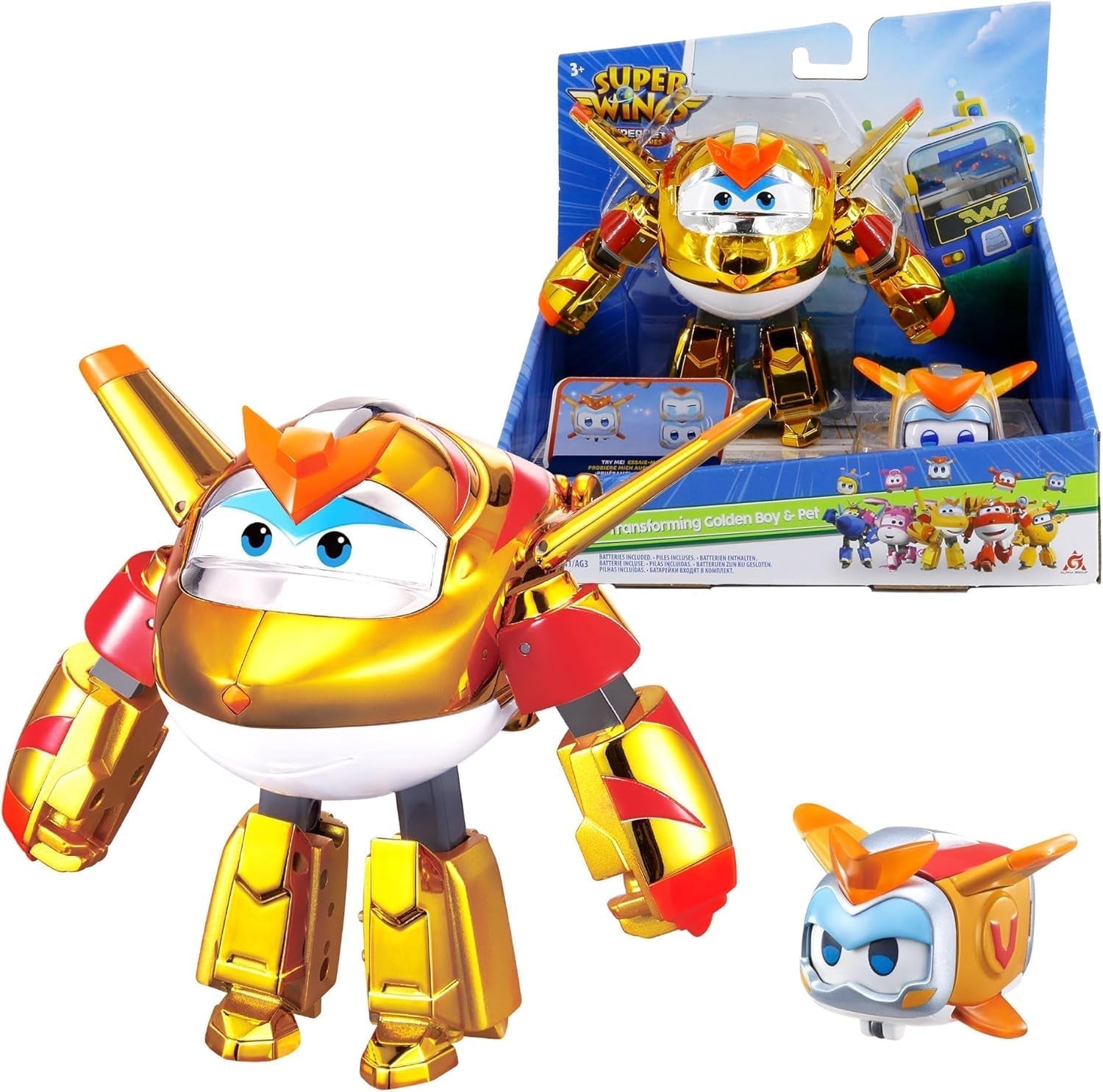 Super Wings EU770447 - Transforming Tino & Pet, átalakító játékfigura kb. 14,5 cm és kb. 4,3 cm, 3 éves kor felett Akciófigurák Naty Shop Az aranyfiú