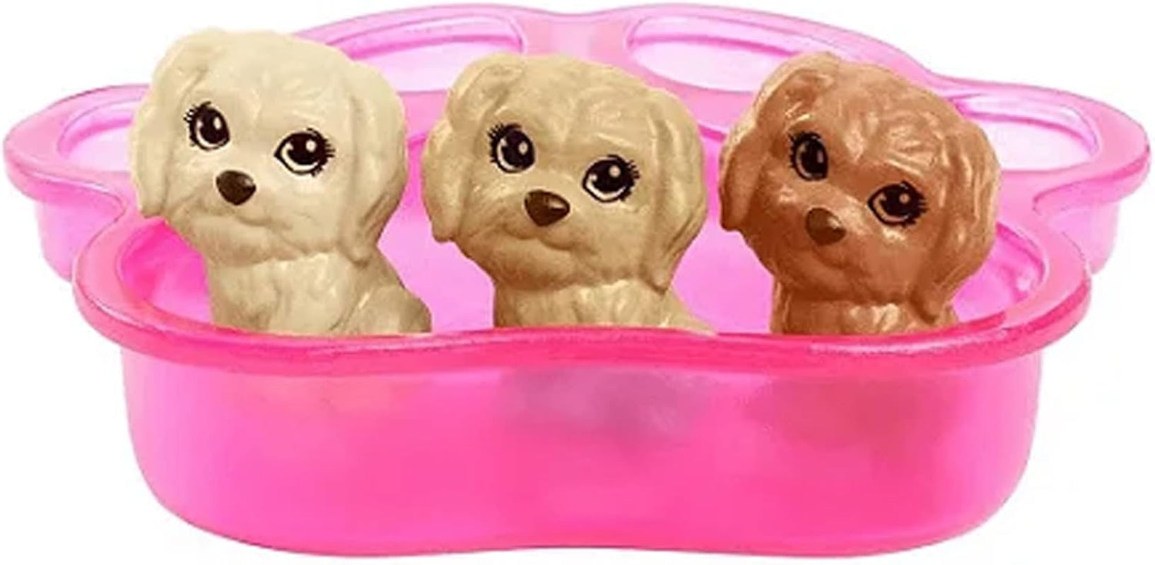 Barbie HCK76 - Welpen-Spielset mit Barbie-Doll (kb. 29 cm, sötétbarna haj), Hündin, die Welpen gebären kann, 3 Welpen & Pflegezubehör, Spielzeug Geschenk für Kinder von 3 bis 7 Jahren