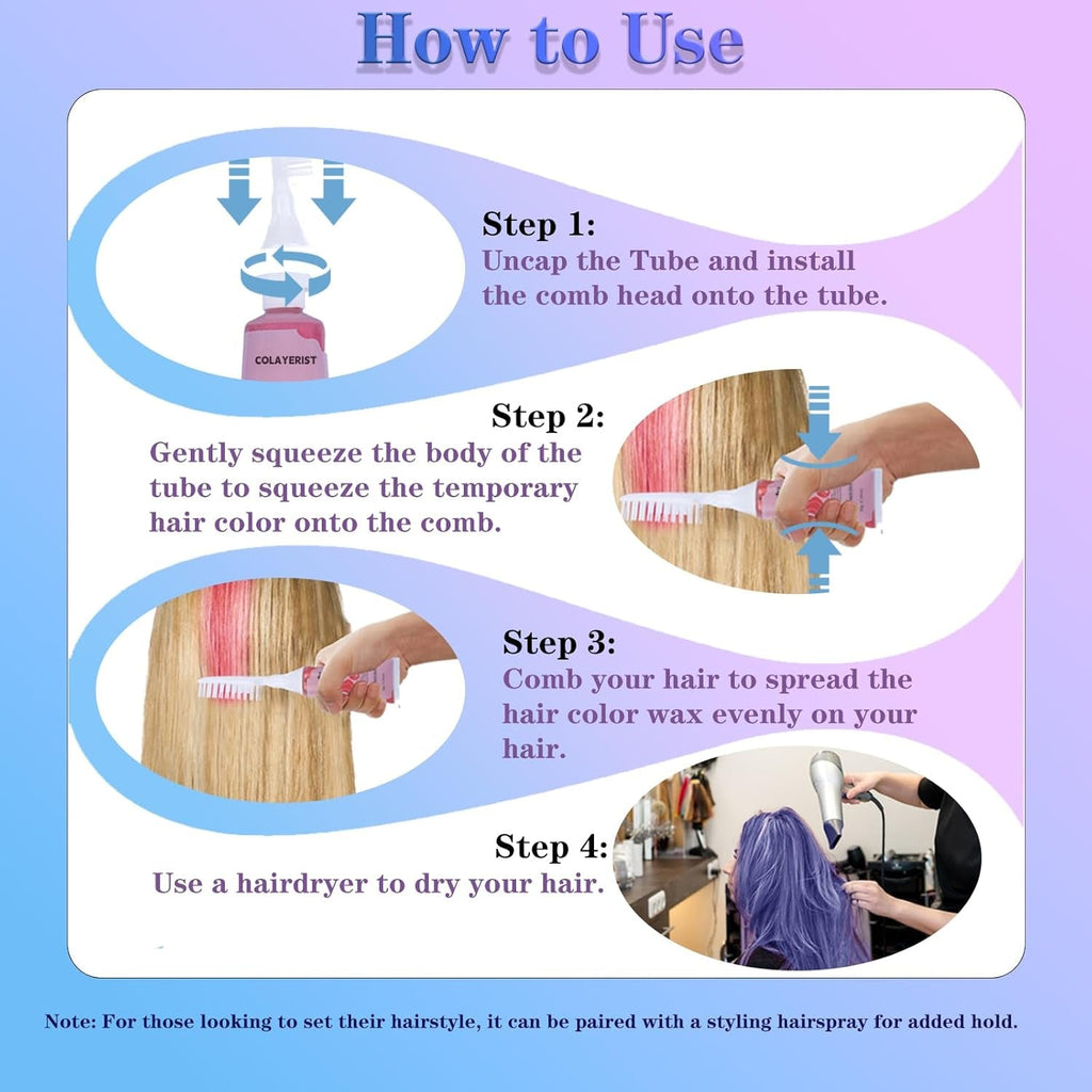 Cretă de păr COLAYERIST 4 culori, cretă de păr pentru fete și adulți, set de vopsea de păr temporară pentru copii, cretă de păr pentru copii lavabilă non-toxică, cadouri fete 6 7 8 9 10 11 12 13 ani Vopsea pentru par Naty Shop