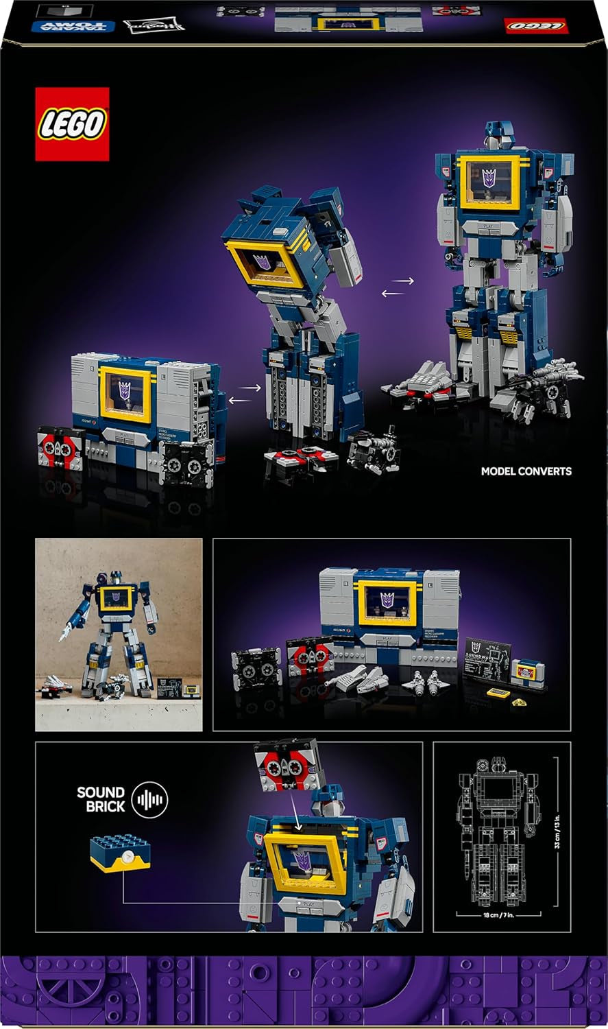 LEGO Icons Transformers: Soundwave Set für Erwachsene - Modellbau mit verwandelbaren Figuren inkl. Laserbeak & Ravage sowie einem Soundstein - Sammlerstück & Geschenk für Fans - 10358