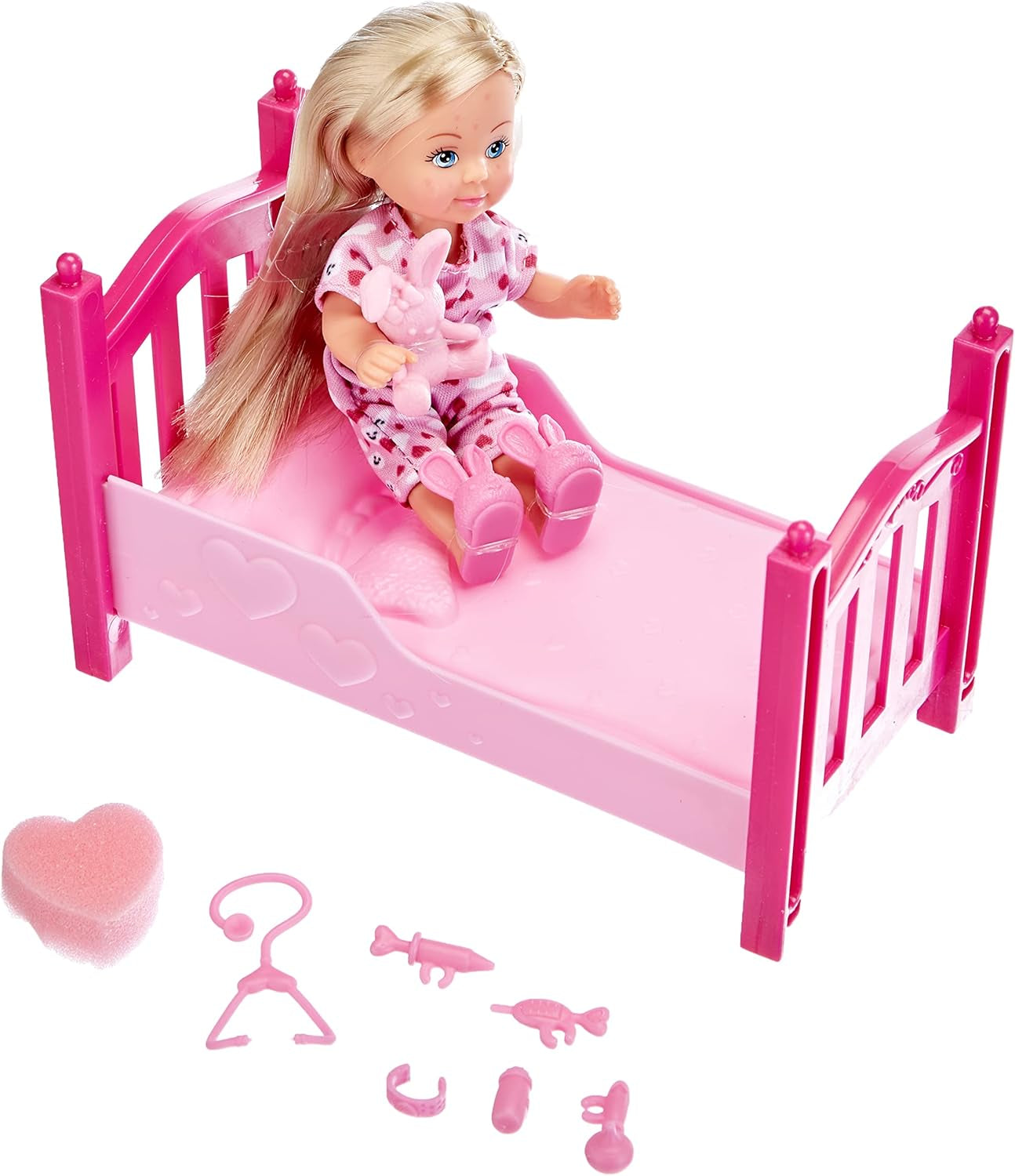 Simba 105733407 - Evi Love Get Well, Puppe mit Windpocken, mit Farbwechsel, beleértve Schwamm zum gesund Machen, mit Bett, Ankleidepuppe, 12 cm, für Kinder ab 3 Jahren