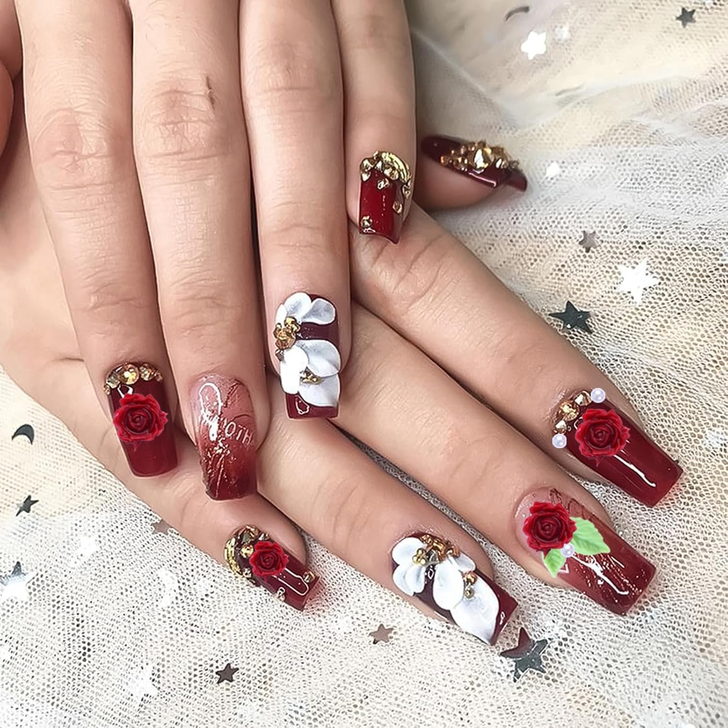 300 Stück Niedlich Blume Nail Charms, 3D Harz Floral Kamelie Rose Nägel Charms Mit Perle, Gemischt Größe Bunte Flower Nägel Deko Für Frauen Nail Art Zubehör