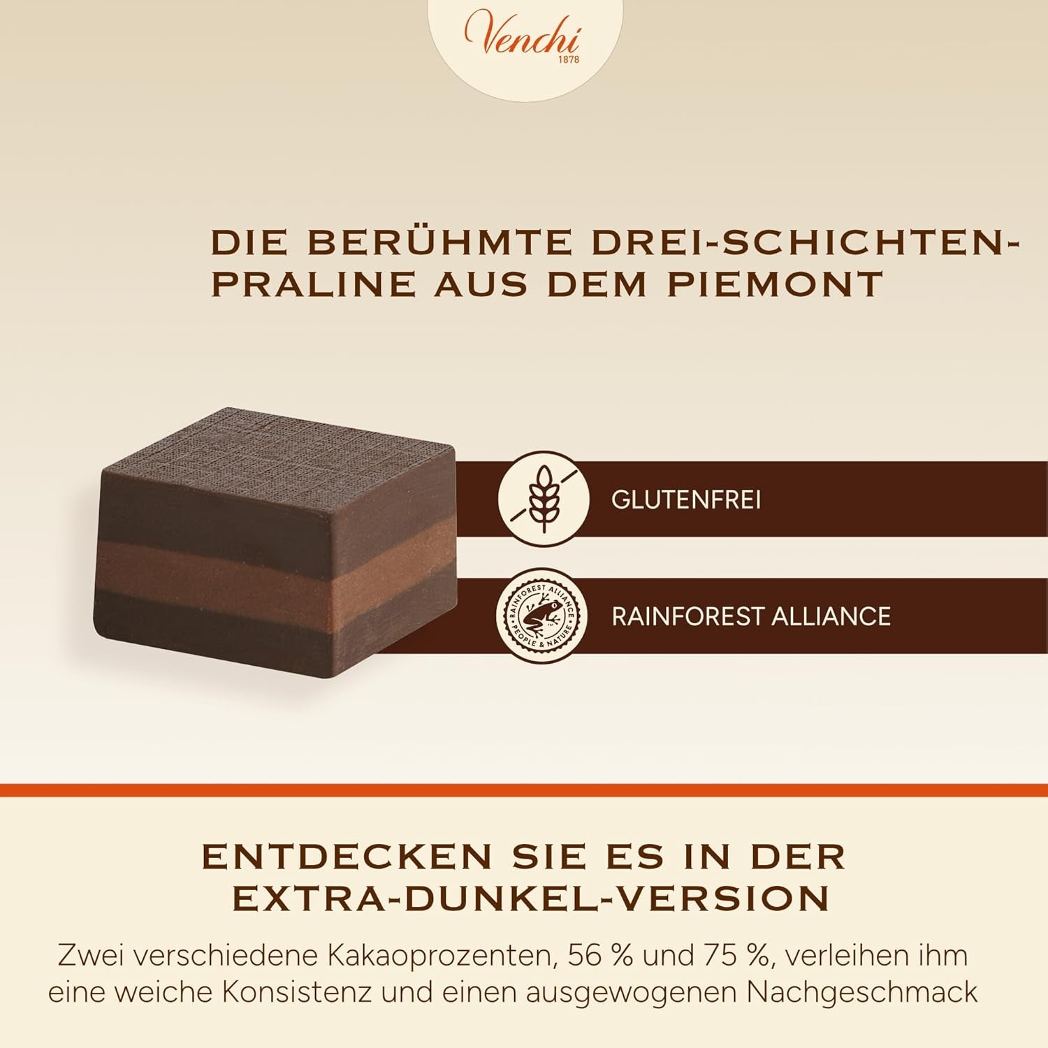 Venchi - Cremino Extra Black Chocolate - Étcsokoládé mandulás pasztával és "piemonti erdei mogyoróval OFJ", 1 kg, gluténmentes, színezék és tartósítószer nélkül