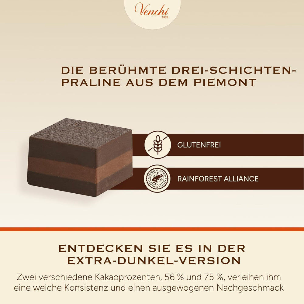 Venchi - Cremino Extra Black Chocolate - Étcsokoládé mandulás pasztával és "piemonti erdei mogyoróval OFJ", 1 kg, gluténmentes, színezék és tartósítószer nélkül