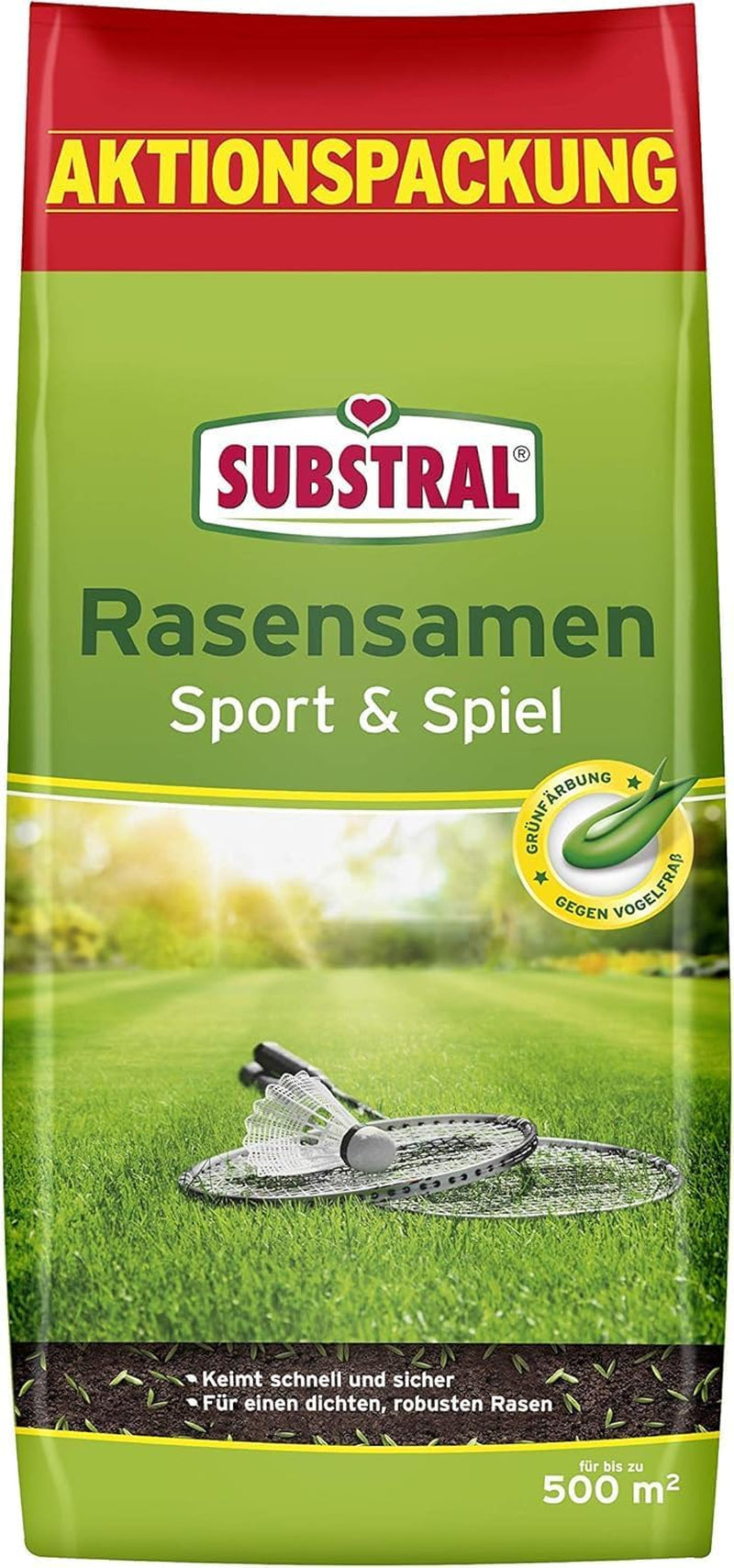 Substral Rasensamen Sport Und Spiel, 2Kg Für 100M² - Strapazierfähige Rasensaat-Mischung Mit Grünfärbung Gegen Vogelfraß