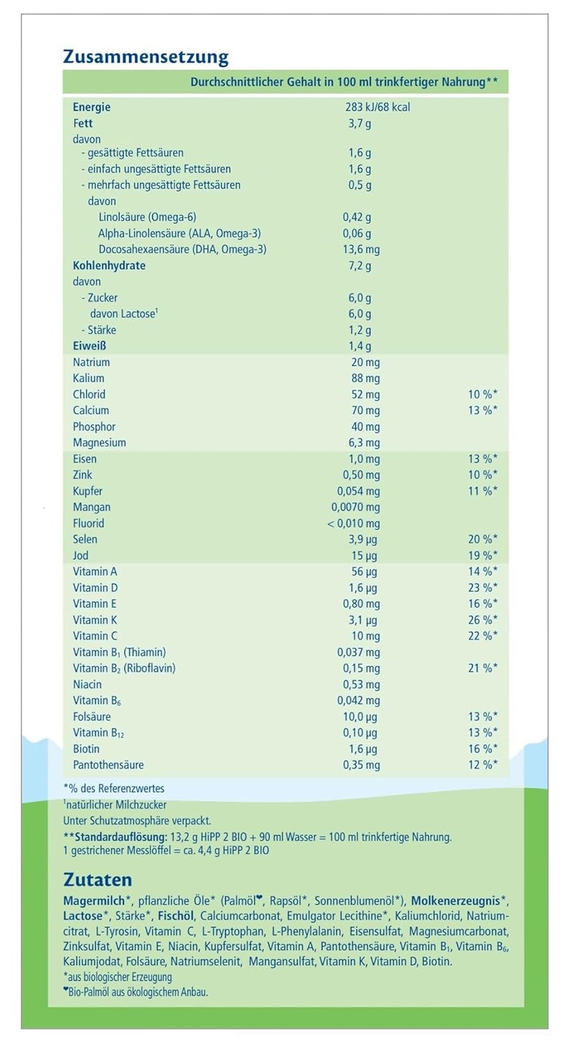 HiPP 2 Organic anyatej (4 x 600g), 6 hónap után, Omega-3-mal (DHA, ALA), kalciummal és könnyen elkészíthető biokeményítővel, a legjobb bio minőségben