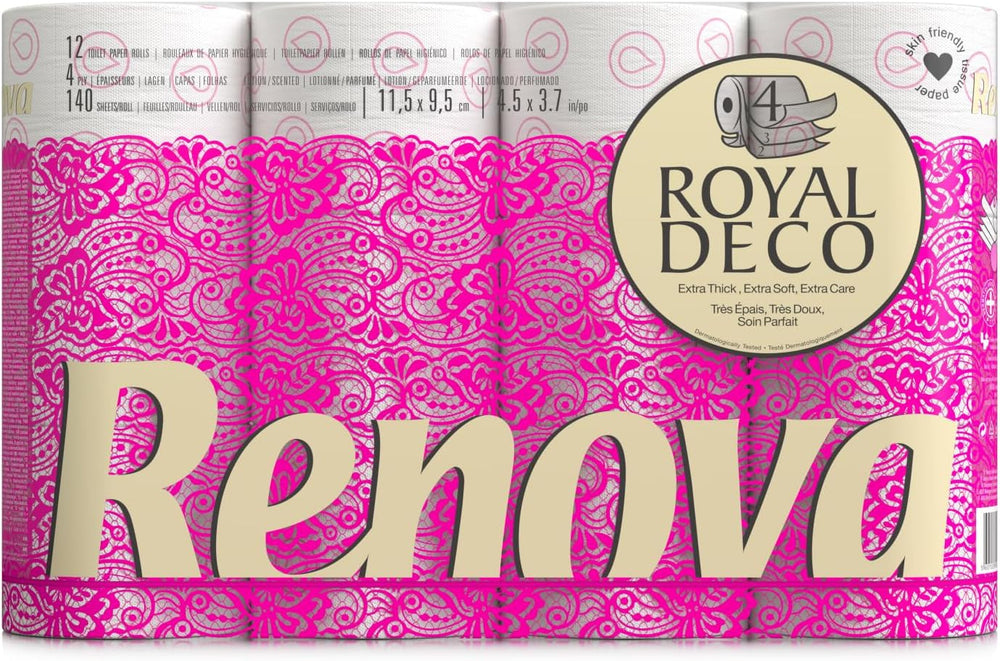 Hârtie igienică Renova 4 straturi albă decorată parfumată - 12 role rolă Blanco Decorado Perfumado