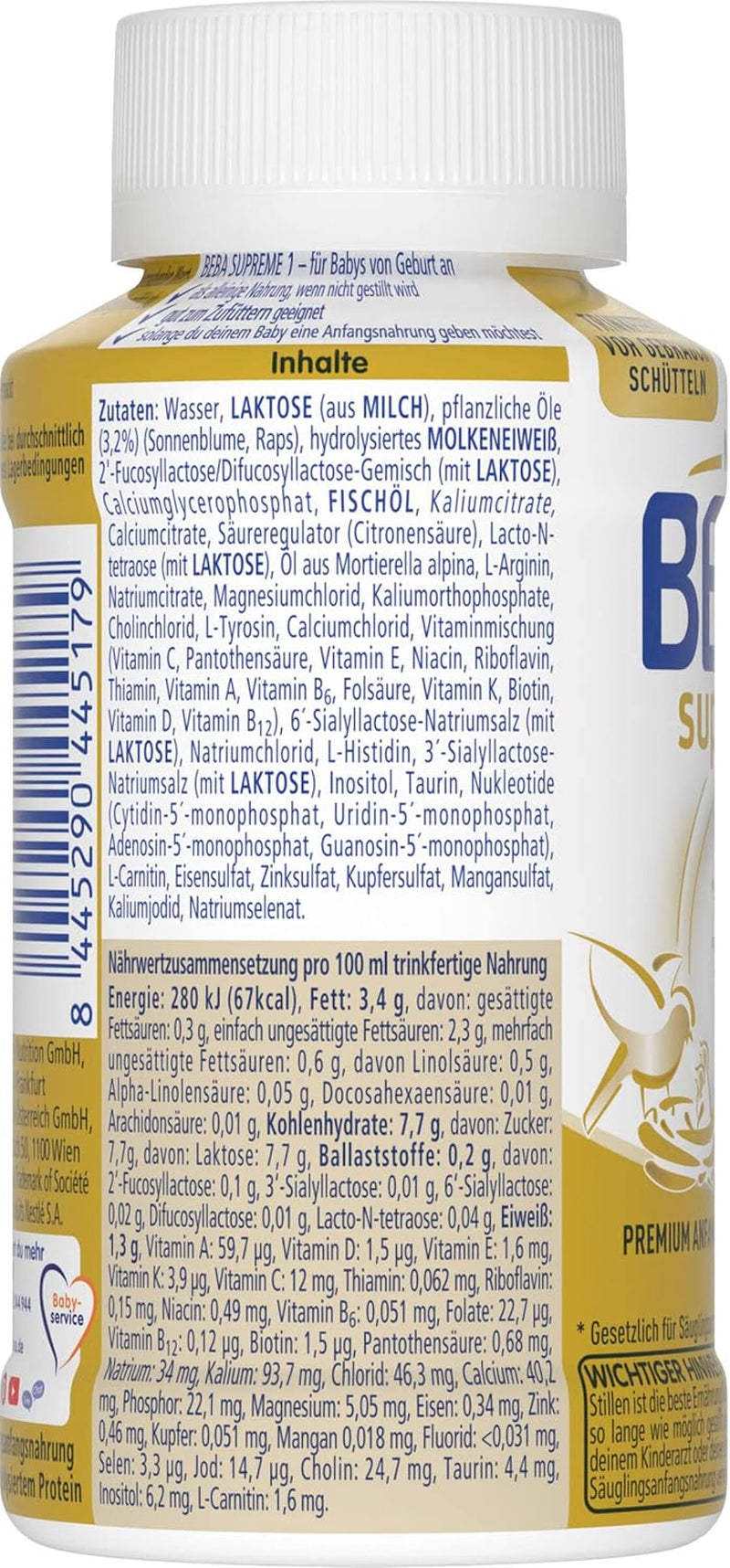 BEBA Nestlé BEBA SUPREME 1 csecsemőtápszer: fogyasztásra kész palackok Omega 3-mal, 1 csomag (1 x 200 ml)