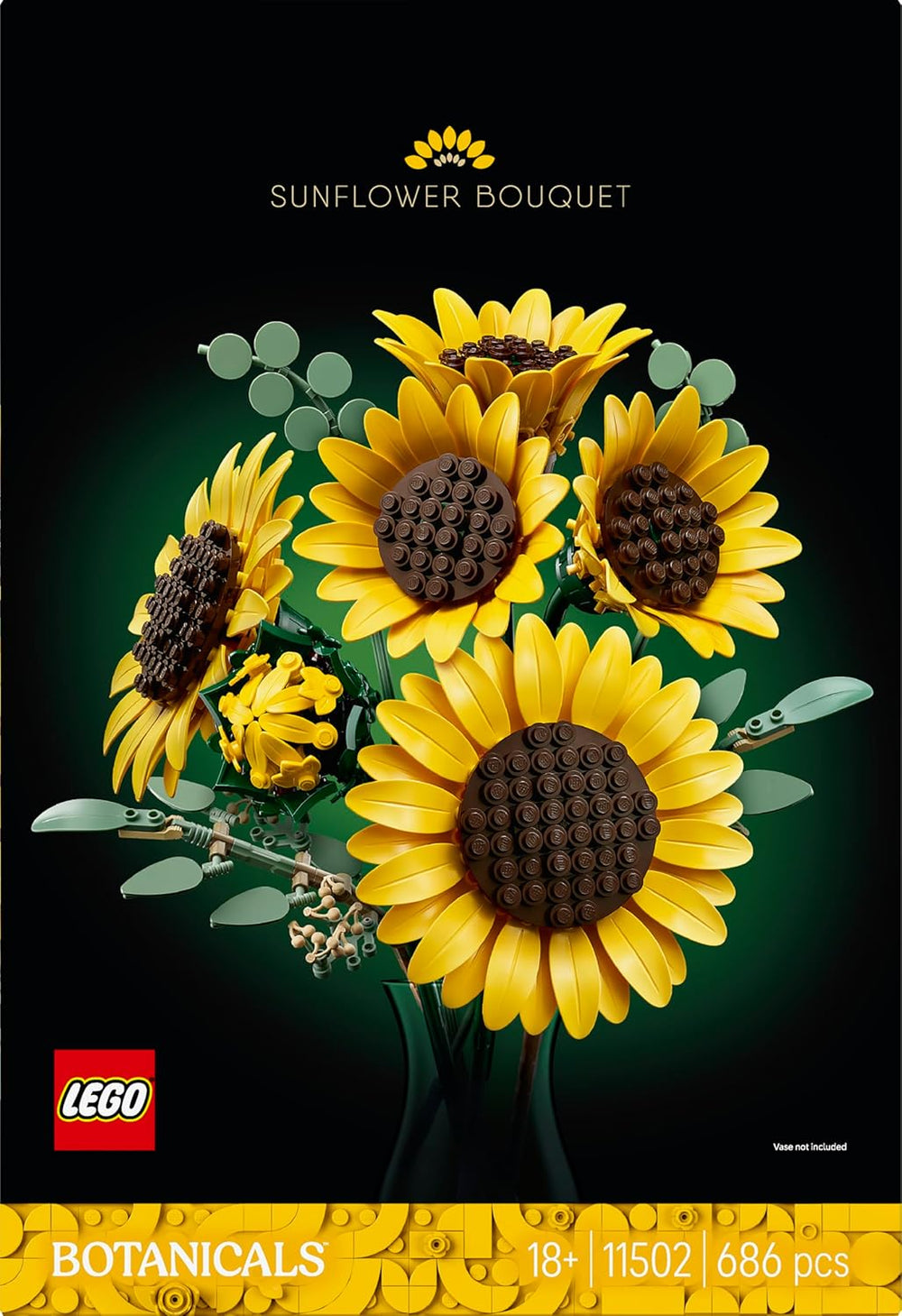 LEGO Botanicals Sonnenblumenstrauß - Kunstblumen Set für Erwachsene - Kunstliche Sonnenblumen & Eucalyptuszweige für Deko im Wohn- oder Schlafzimmer - DIY Giftidee für Frauen - 11502