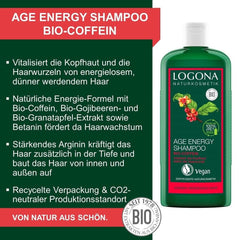 LOGONA natúrkozmetikumok, sampon, bio koffein vegán formula, 250 ml zuhany és fürdő Naty Shop