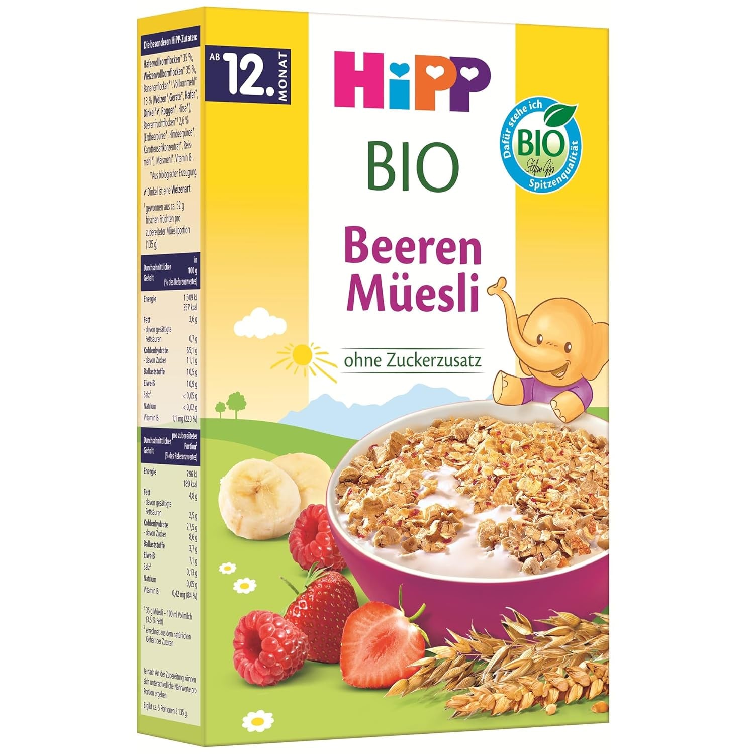 HiPP Bio Beeren-Müesli (8 x 200g), ab 12. Monat, ohne Zuckerzusatz, besonnders fine Stückchen - leicht zu chewen, in best Bio-Qualität
