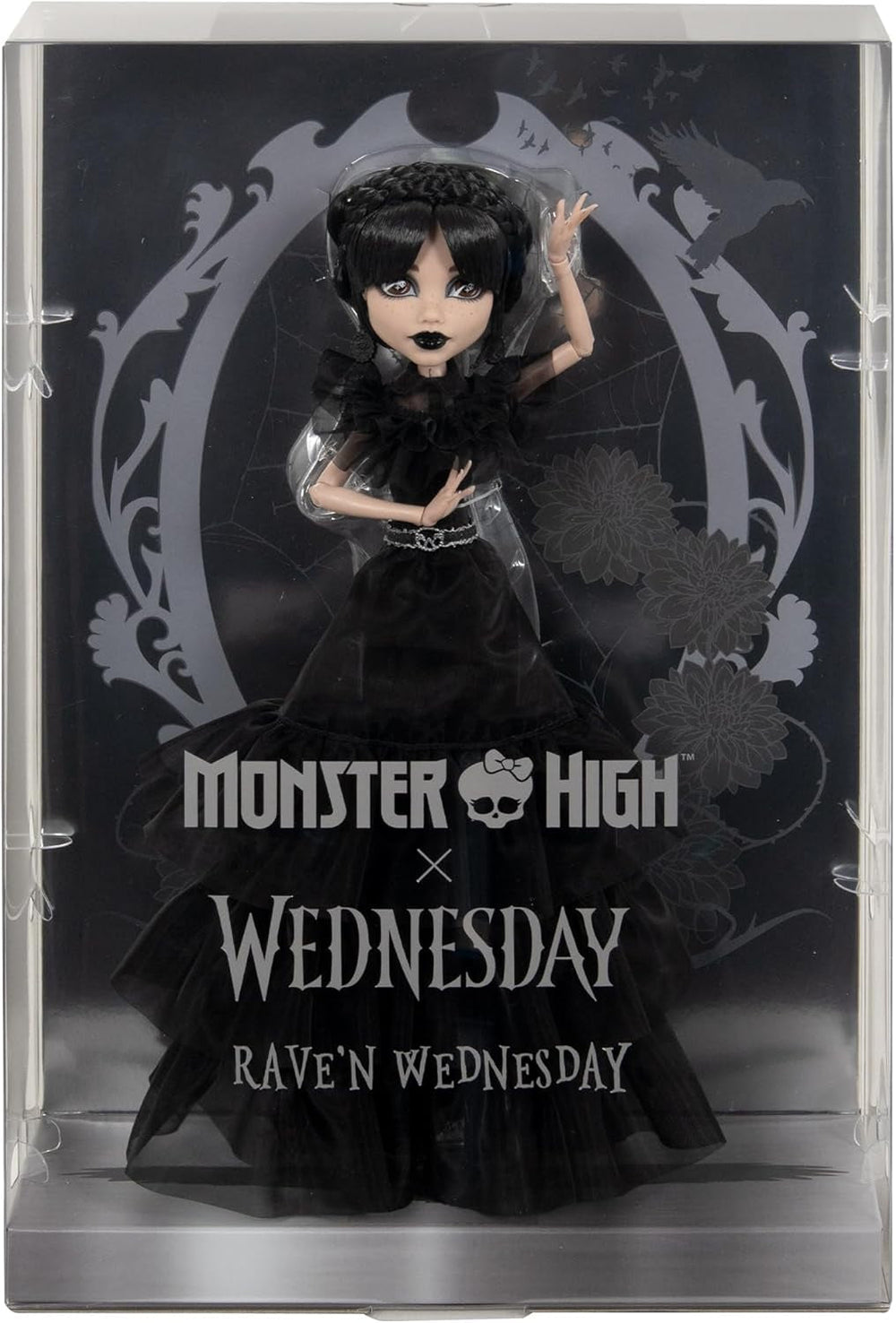 Monster High Wednesday Puppe, Rave’N Wednesday Sammelfigur in schwarzem Gothic-Kleid, inspiriert von der Tanzszene, Premium-Accessoires und Puppenständer, HXJ03