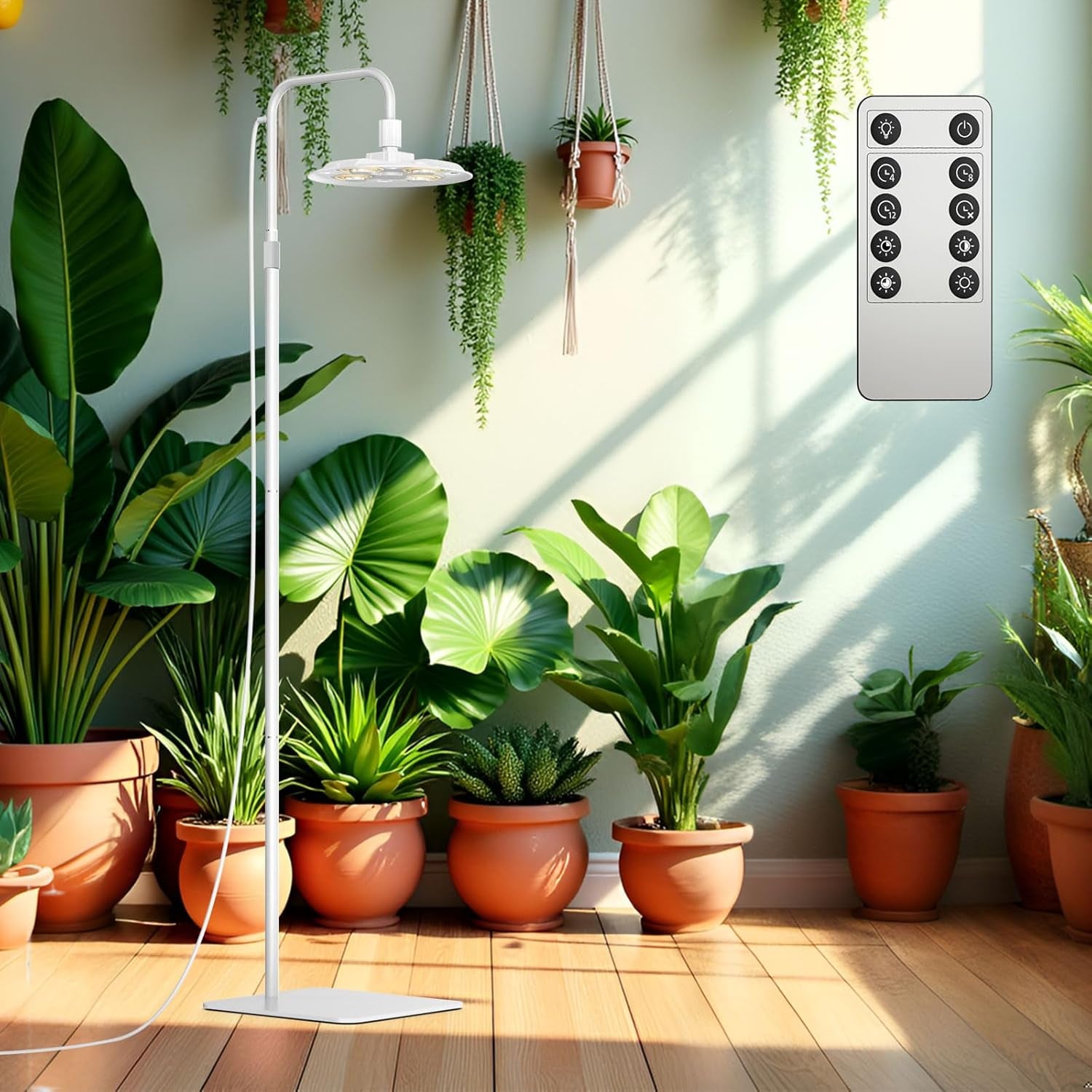 SANSI teljes spektrumú LED növényi lámpa 125 W szabályozható fény távirányítóval a növények növekedéséhez, állítható magasság 120-180 cm 4/8/12 órás időzítő, 4 fényerő