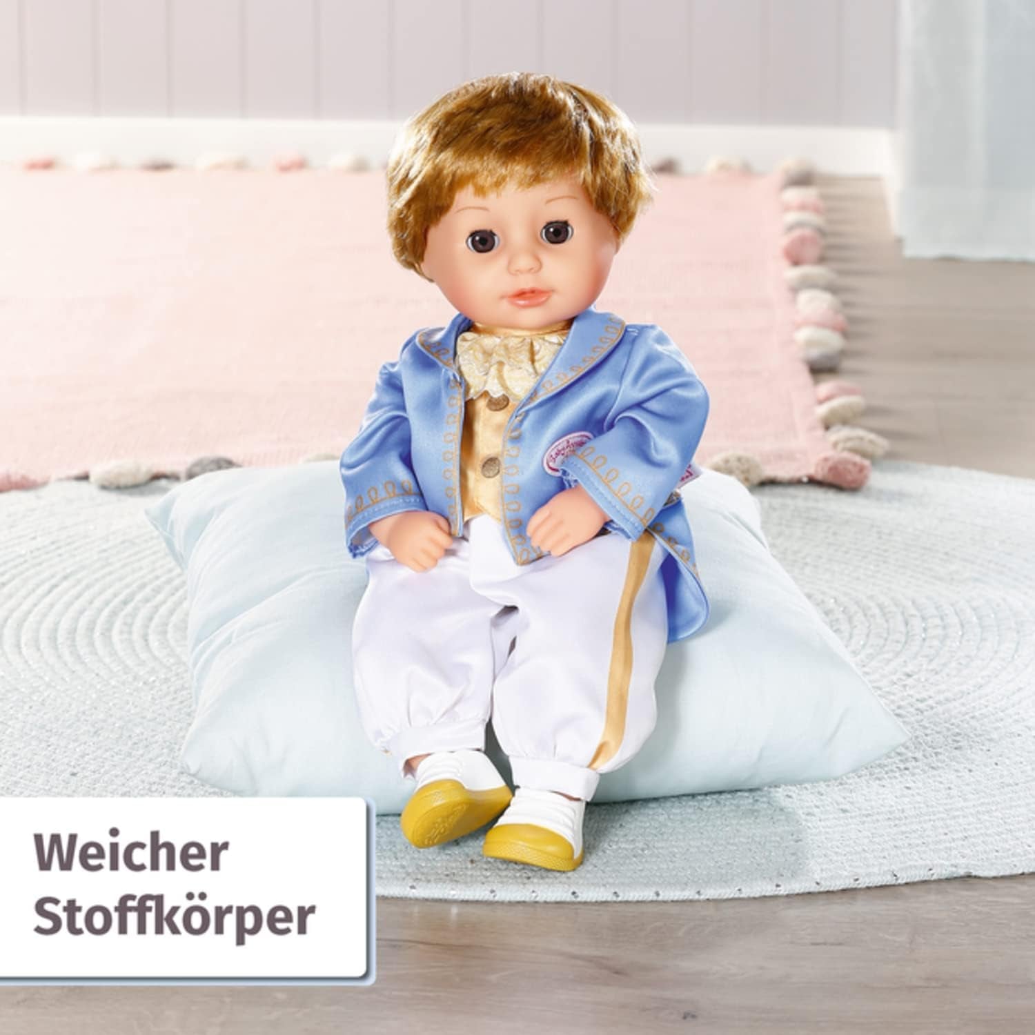 Baby Annabell Little Sweet Prince 36cm, weiche Prinzen-Puppe mit hochwertigen Haaren, Schlafaugen, blauem Oberteil, weißer Hose und Schuhen, 707104 Zapf Creation