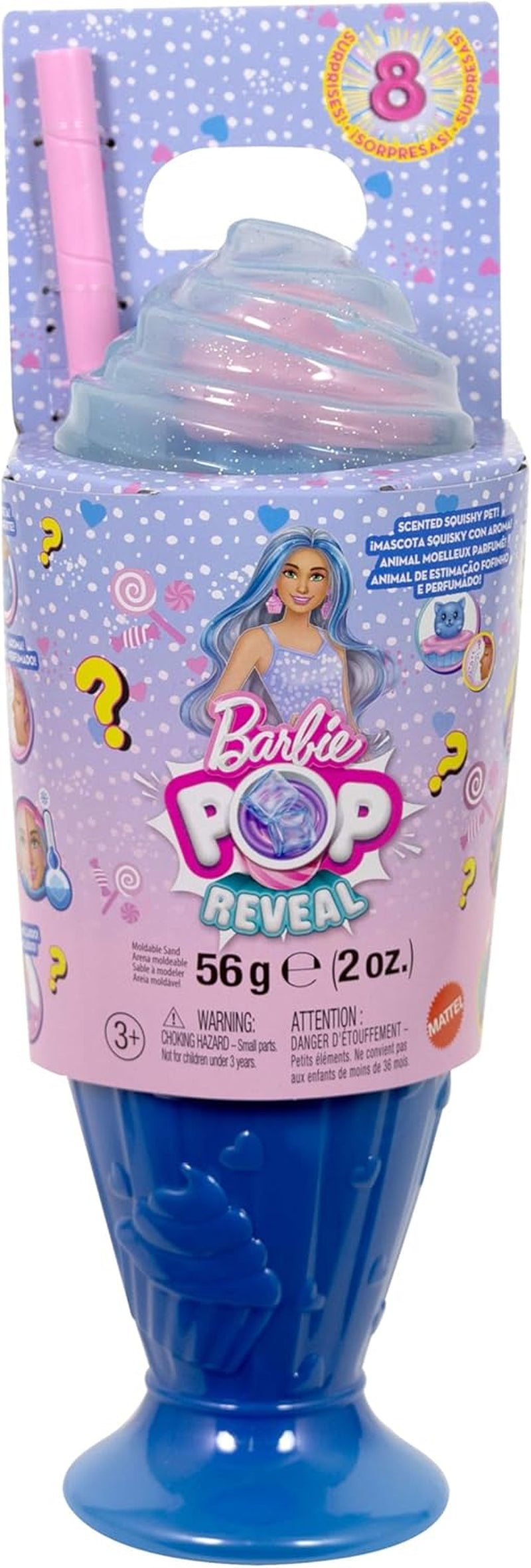 Barbie Pop Reveal Serie Set aus Modepuppe und Zubehör, Treat-Serie, Cool Cupcake Design mit Haustier, 8 Überraschungen inklusive Farbwechsel, JFY61
