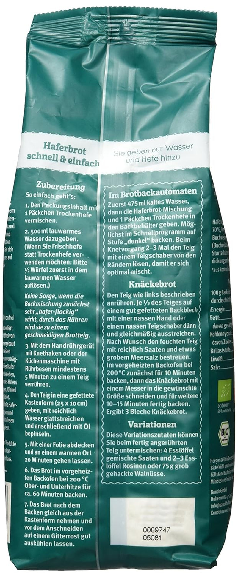 Bio Haferbrot Brotbackmischung, 500 G Naty Shop