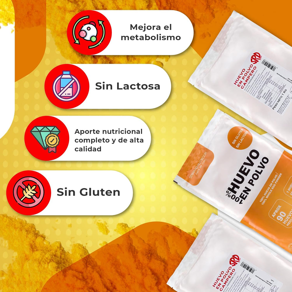 Eipulver aus Freilandeiern (1kg) | Pasteurisiertes Vollei Pulver | Ohne Zusatztoffe | Glutén- és laktózmentes | Vakuumverpackung im Zip-Beutel