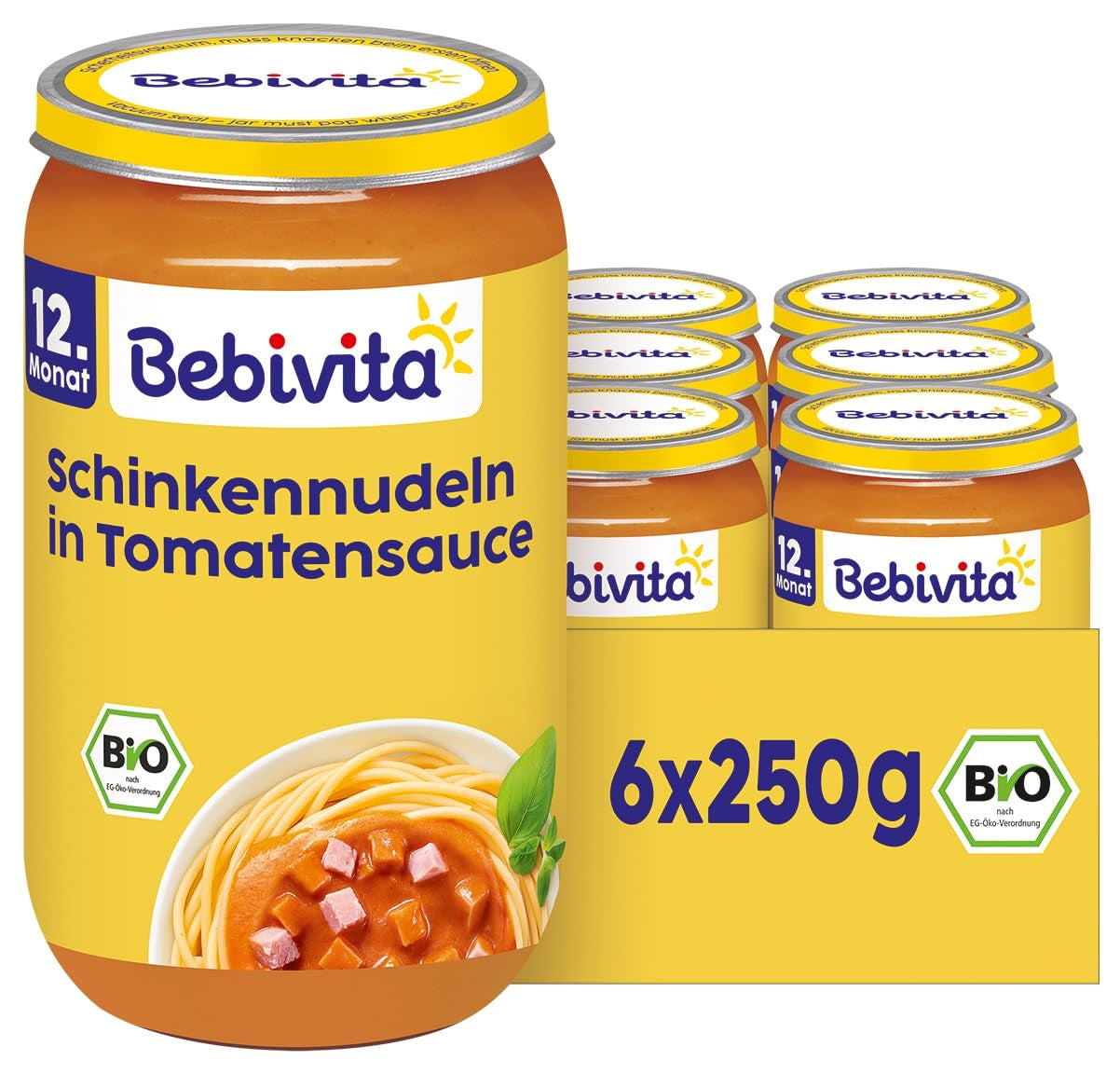Étkezés 12 hónapos kortól: Sonka és tészta paradicsomszószban, 250g, 6 db-os kiszerelés (6 x 250g)