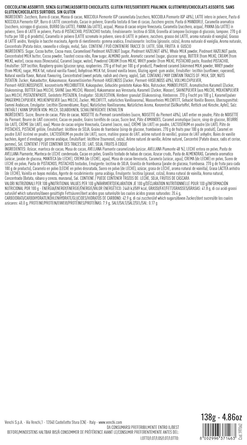 Venchi - Murrine válogatott csokoládé kis ajándékdoboz, 138 g, gluténmentes, mesterséges színezék nélkül, tartósítószer nélkül, ajándékötlet