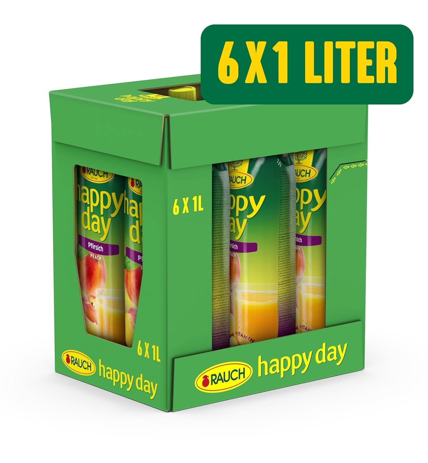 Rauch Happy Day Peach | A napon érett gyümölcsökből | 6 x 1 literes, Tetra Prisma Alkoholmentes italok Naty Shop
