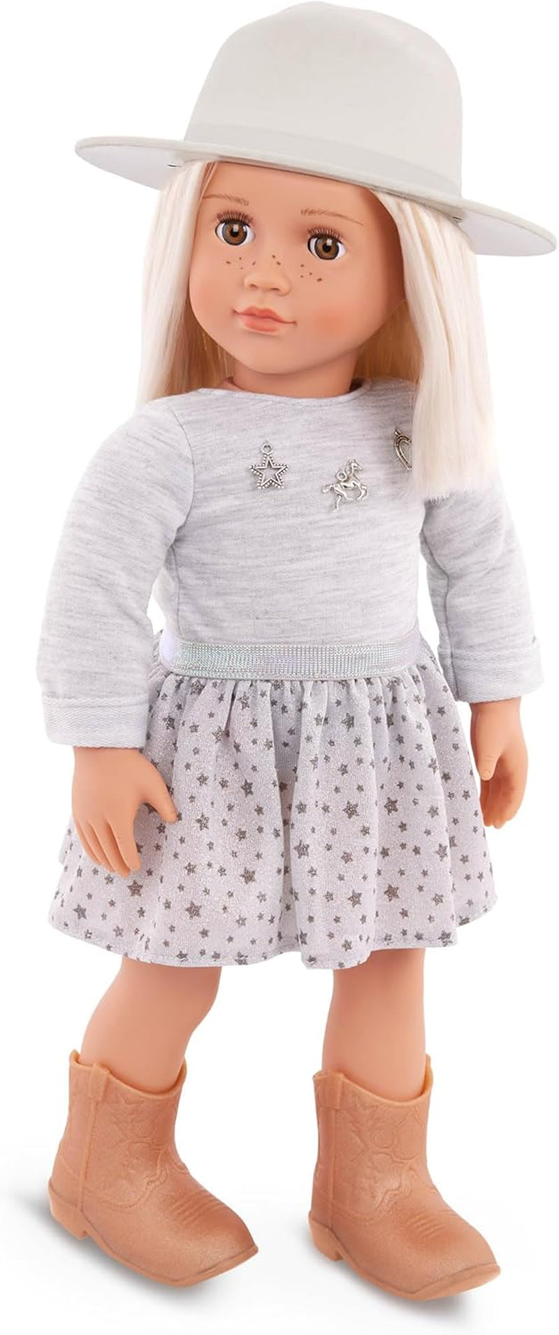 Generációnk - Dustin - 46 cm Junge Puppe - Lebensechte hazelnussbraune Augen und gemwelltes brownes Haar - Outfit im Western-Stil & Country-Hut - Spielzeug für Kinder ab 3 Jahren
