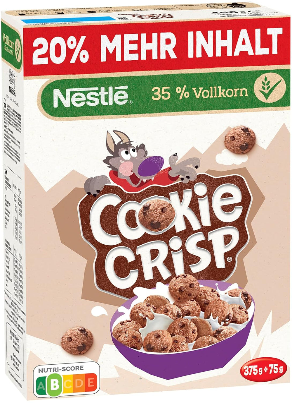 Nestlé Cookie Crisp (+20%), teljes kiőrlésű reggeli keksz gabonapehely gyerekeknek, 1 db (1x450g) csomag