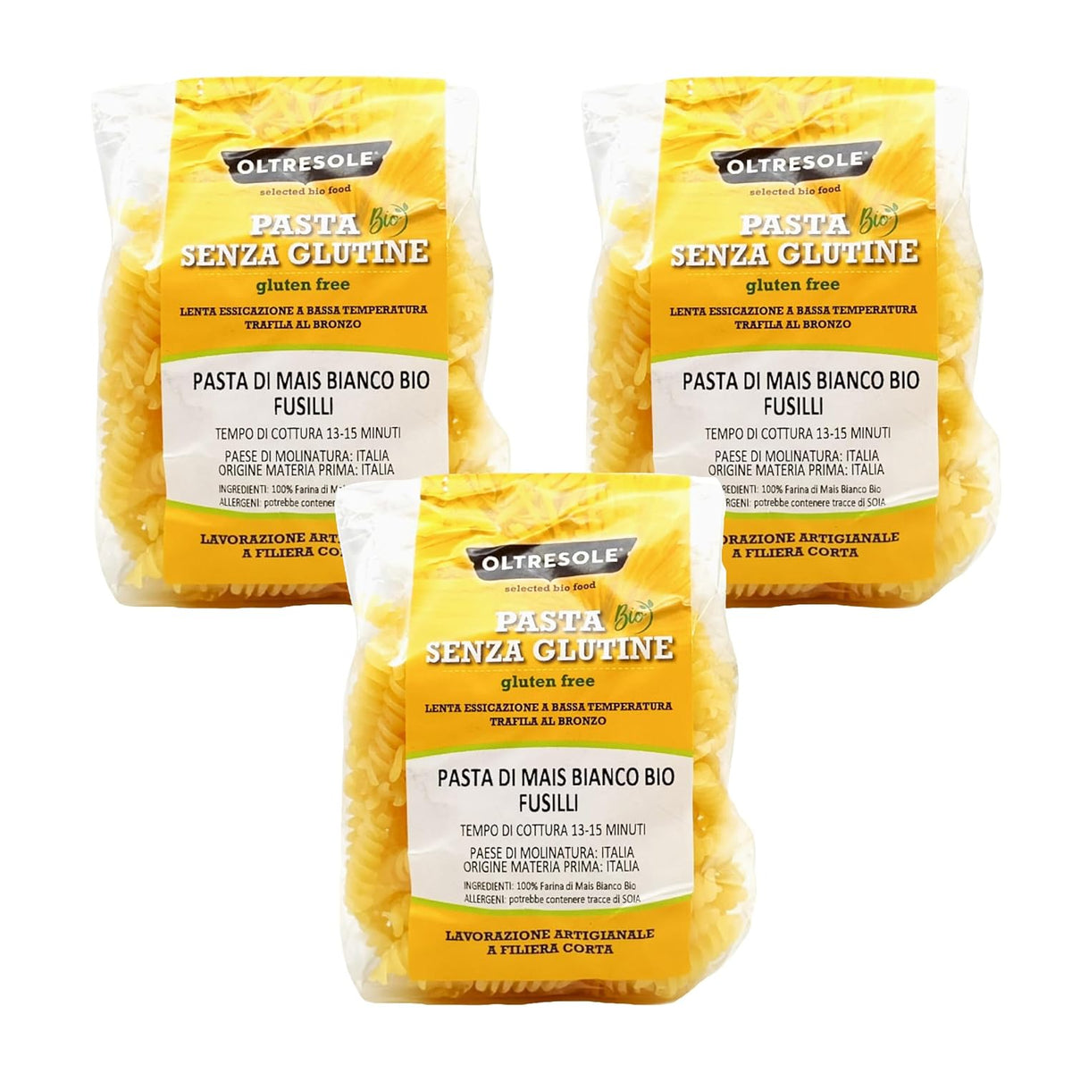 - Weiße Maisnudeln aus italienische Bio-Mais, glutenfrei, Fusilli-Format - glutenfreie Nudeln, 100% Bio-Weißmehl, vegán, Packung mit 3 Packungen à 350 g