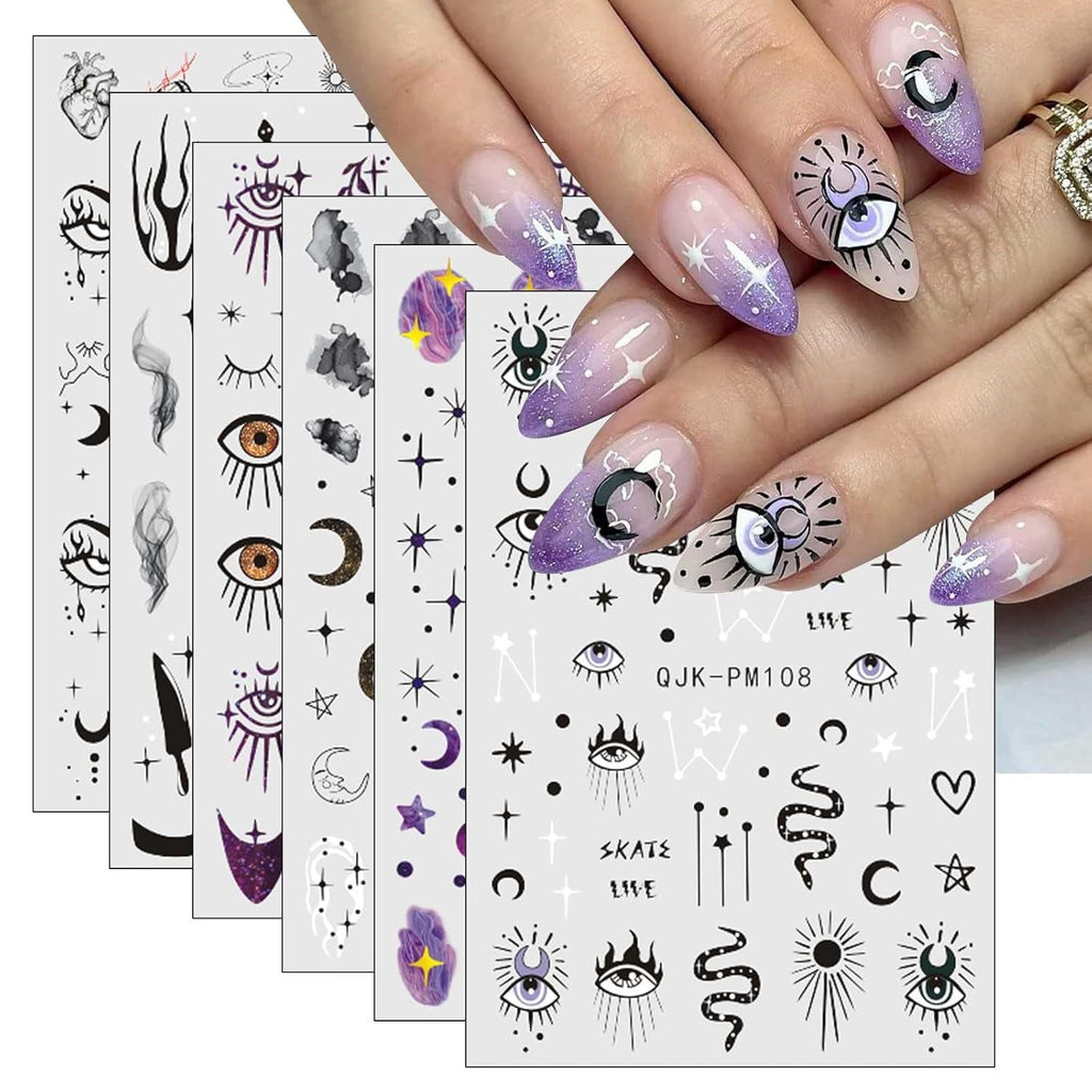 Jmeowio Nagelsticker Mond Stern Sonne 9 Blatt Nail Art Sticker Selbstklebend Nagelaufkleber Bunte Dekoration Nageldesign Zubehör