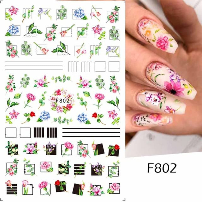 JMEOWIO Nagelsticker Frühling Blumen 10 Blätter Nagelaufkleber Selbstklebend Nail Art Dekoration Nageldesign Zubehör Für Frauen Mädchen