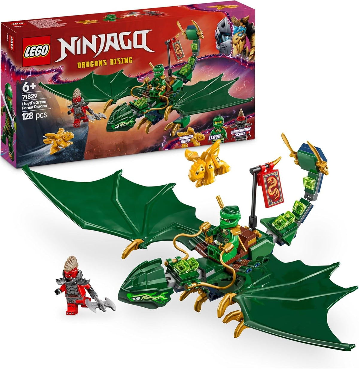 LEGO NINJAGO Lloyds grüner Walddrache - Spielzeug Drache mit 2 Minifiguren - Drachenfigur mit beweglichem Schwanz, Hals, Beine & Flügel - Geschenkidee für Jungen und Mädchen ab 6 Jahren 71829