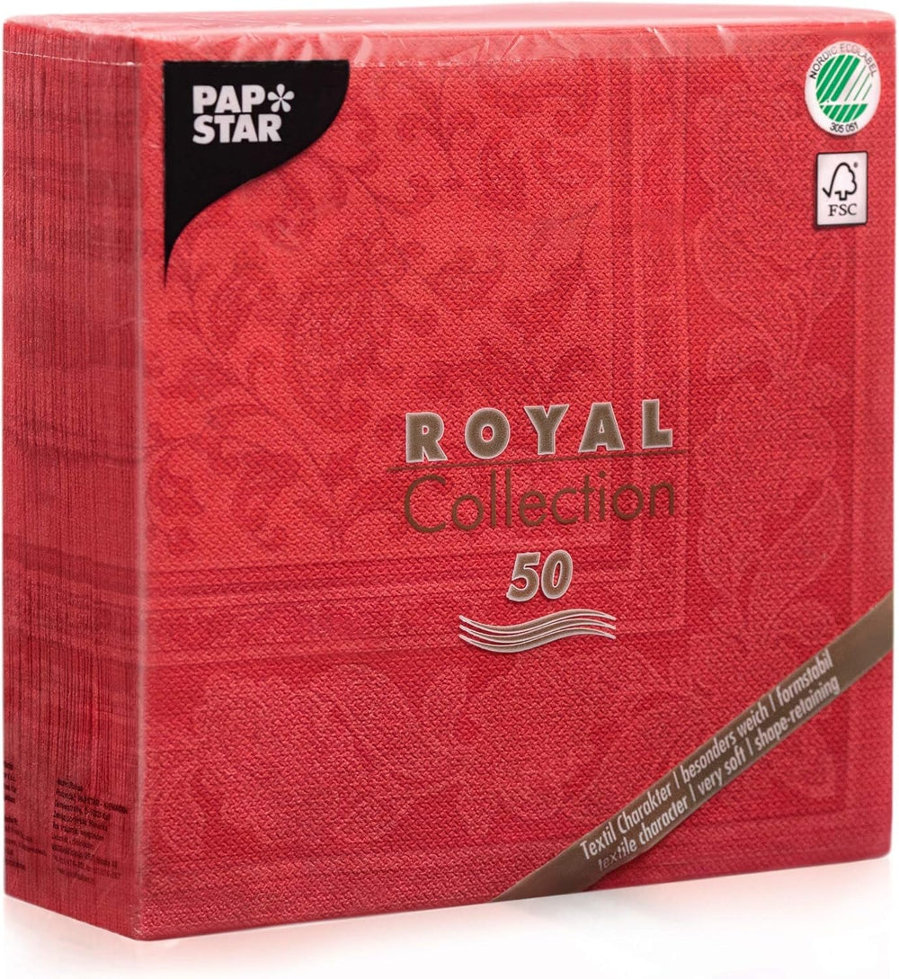 50 Șervețele Premium "ROYAL Collection" 1/4-Fold 40 Cm X 40 Cm Roșu "Ornamente" de înaltă calitate (pachet cu 2)