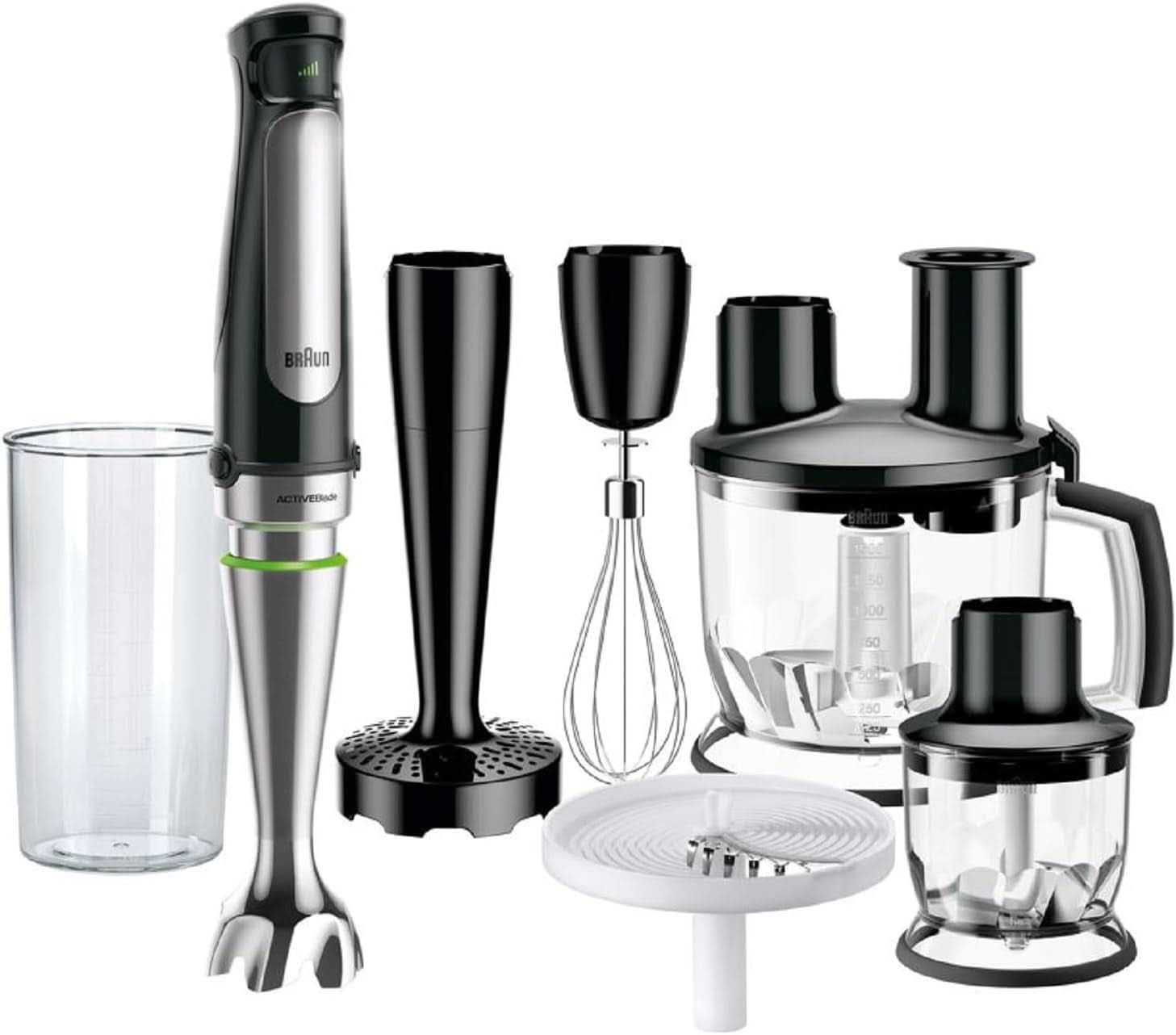 Braun Multiquick 7 MQ 7035X Stabmixer - Pürierstab Mit Abnehmbarem Edelstahl Mixfuß Mit Activeblade Technologie Zum Pürieren Der Härtesten Ingredient, Inkl. 3-Teiliges Zubehör Set, 1000 Watt, Schwarz Kitchen Naty Shop Schwarz Kartoffel- Und Gemüsestampfer