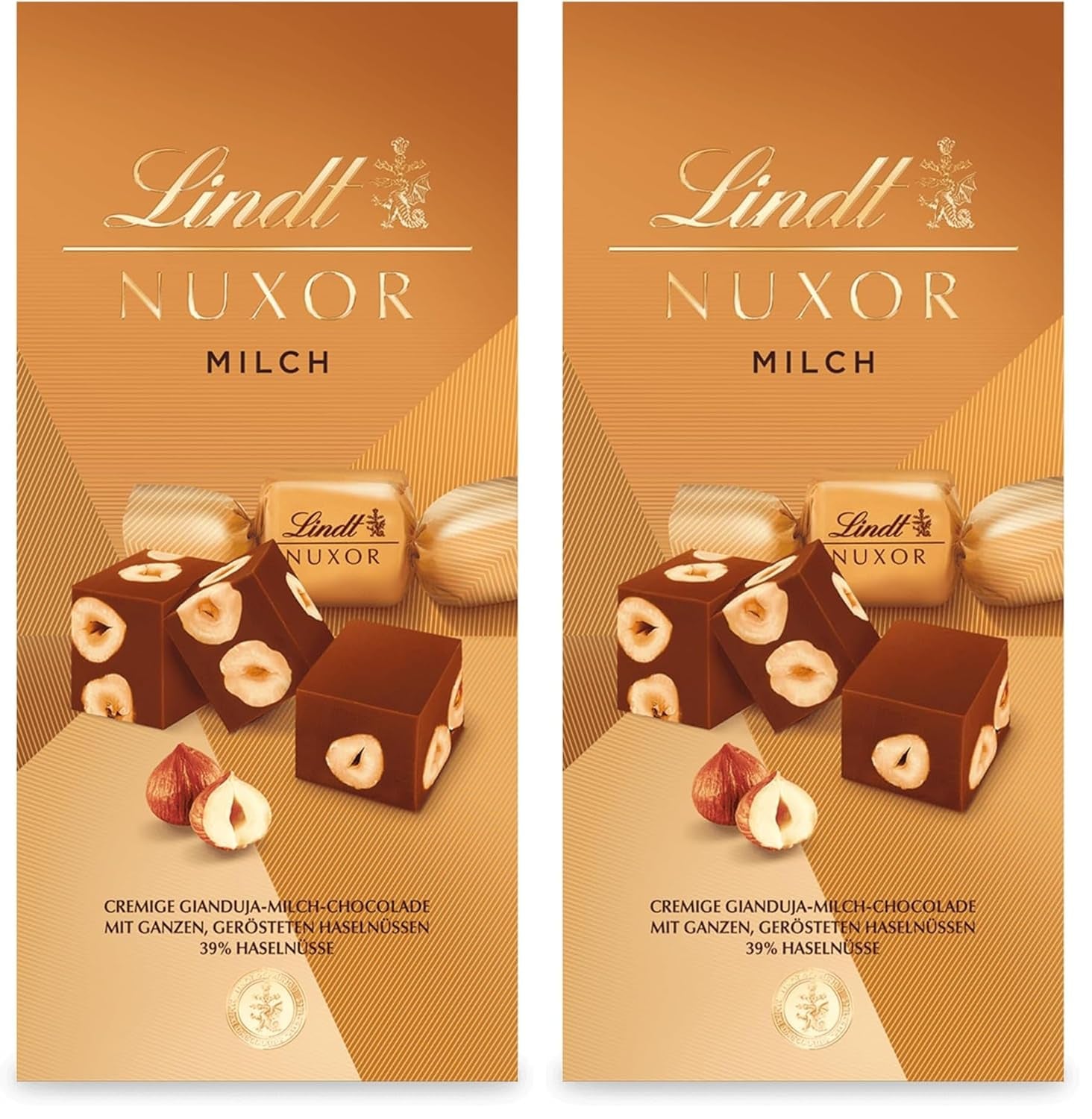 Lindt csokoládé | NUXOR tejcsokoládé tasak | 103g | Tejszínes Gianduja tejcsokoládé kockák pirított mogyoróval | Csokoládé ajándék