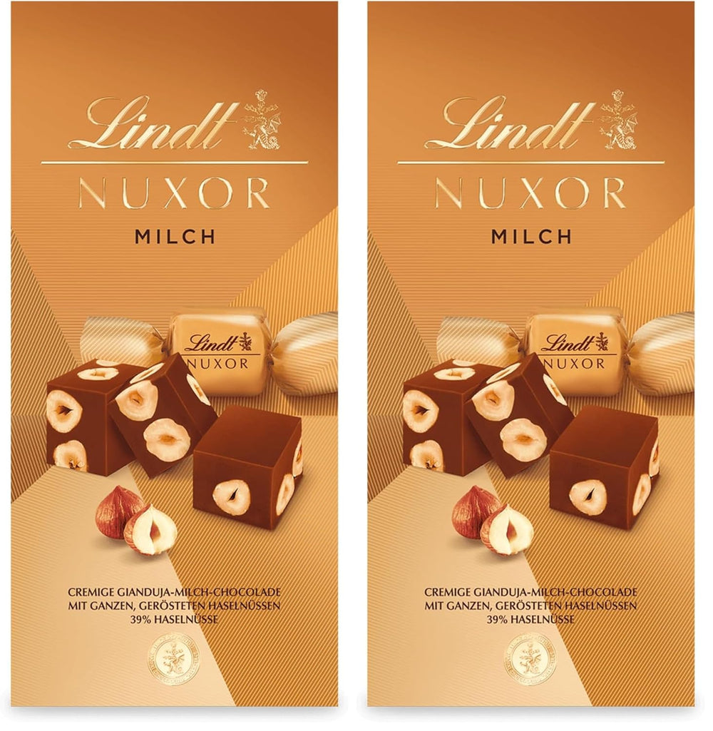 Lindt csokoládé | NUXOR tejcsokoládé tasak | 103g | Tejszínes Gianduja tejcsokoládé kockák pirított mogyoróval | Csokoládé ajándék