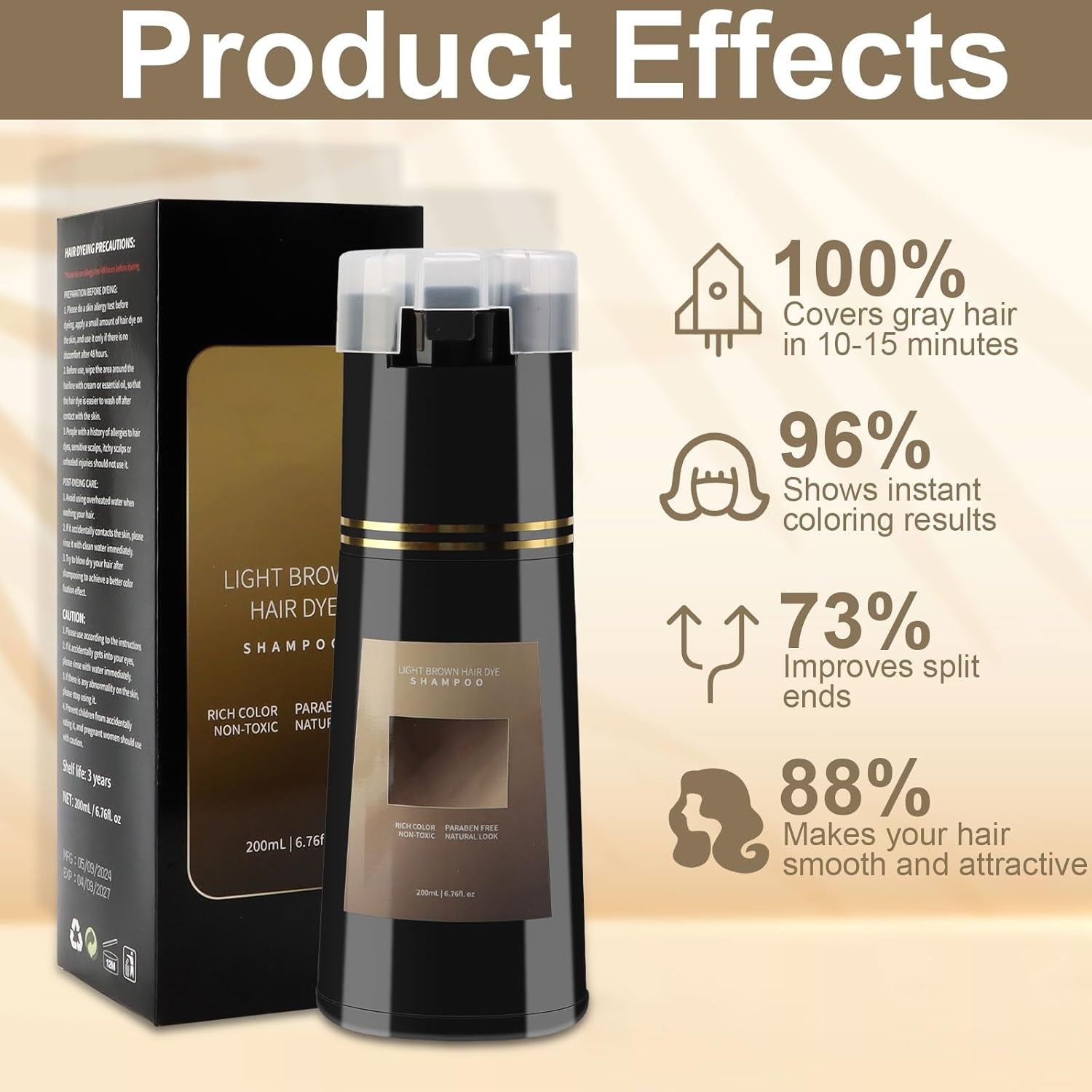 Șampon colorant pentru păr, șampon colorant instant 3 în 1, șampon colorant instant pentru îngrijirea părului, șampon colorant pentru păr negru, șampon colorant pentru păr (maro deschis) Vopsea pentru par Naty Shop