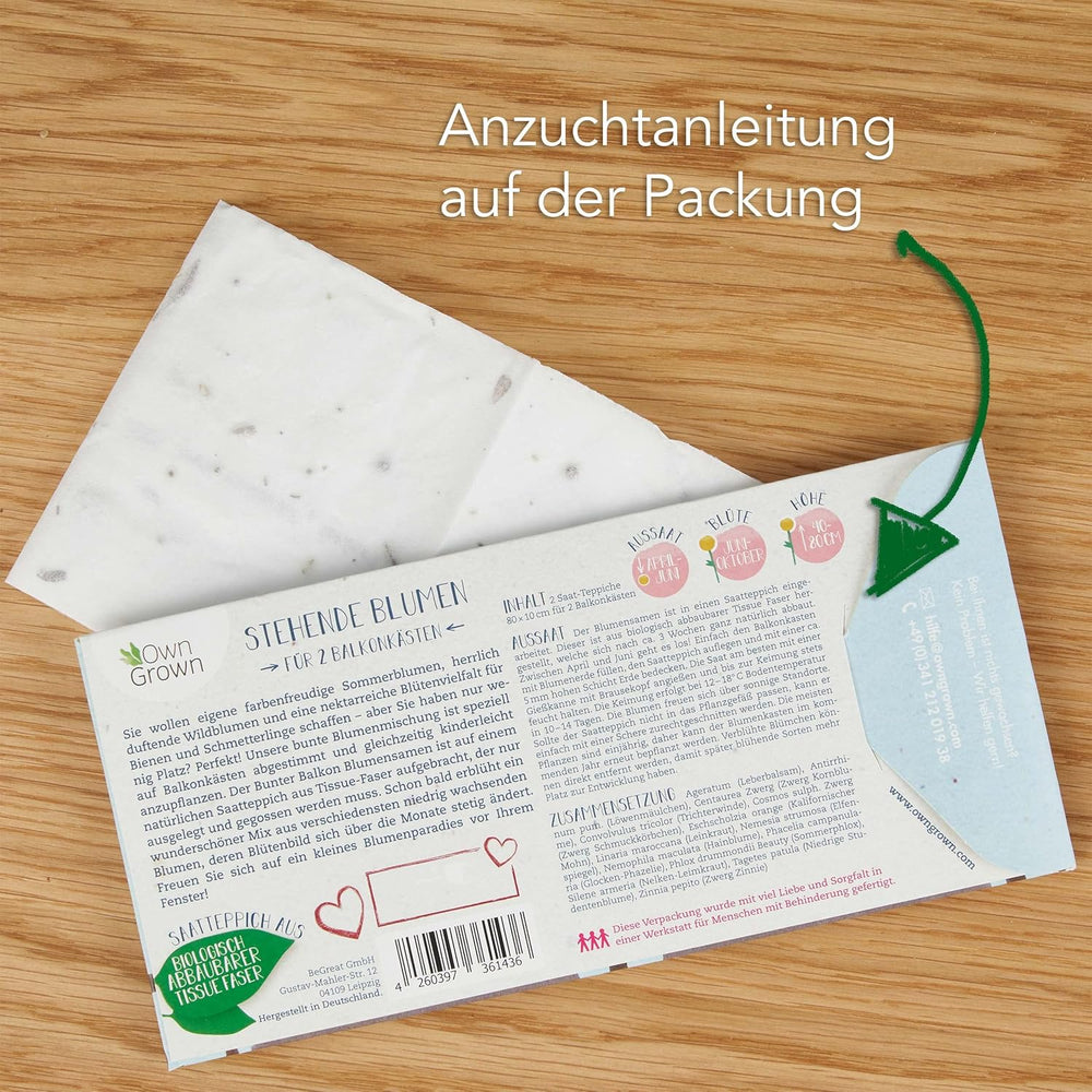 Színes erkélyes virágkeverék - 2 prémium erkélyes virágmag-szőnyeg Könnyen termeszthető nyári virágok és vadvirágmagok saját termesztésű rovarbarát egynyári magokból