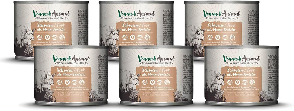 Venandi Animal Premium Hrană umedă pentru pisici, Tasting Pack III, pui, curcan, vită, pui + iepure, vițel, curcan, 6 X 200 G, fără cereale și naturală, 1.2 Kg