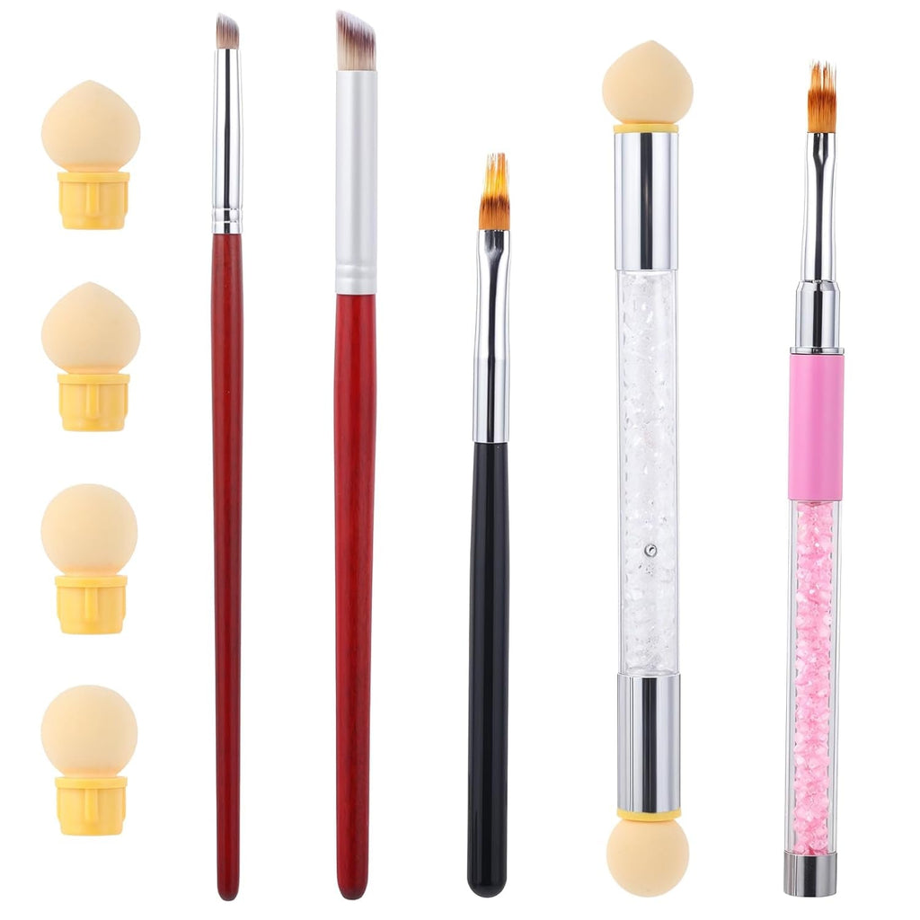 Nail Art Rendering-Werkzeuge Schwamm Undtupfpinsel, Sponge Brush Applikator, Doppelter Kopf Ombre Sponge Stick Mit 4 Ersatzköpfe, Nail Art Schwamm Und Tupfpinsel, Ombre Nagelpinsel Für Gelnägel