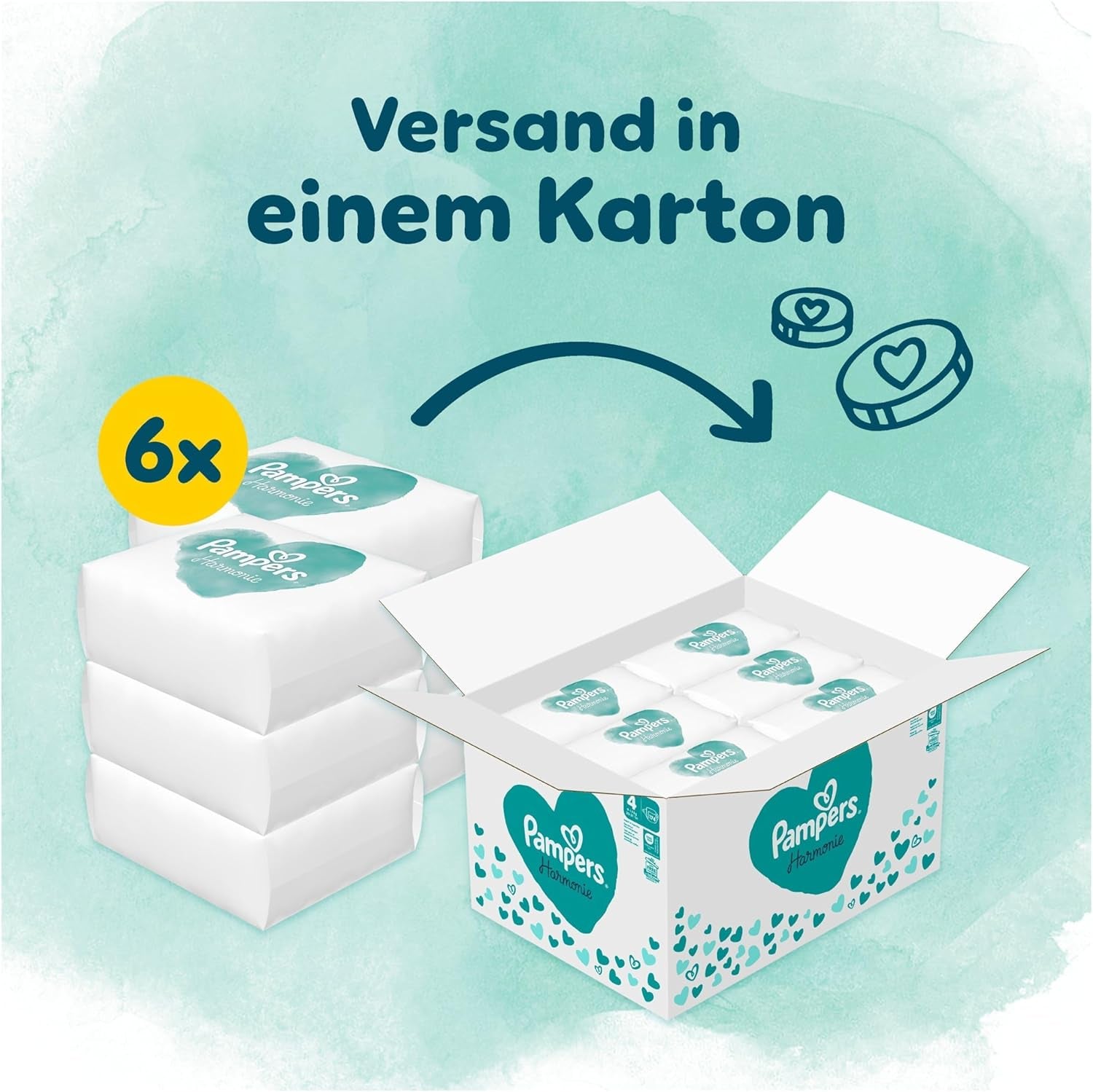 Pampers Harmony pelenkák 4-es méretű, 174-es pelenkák, 9 kg-14 kg, gyengéd bőrvédelem 100% Pampers védelemmel