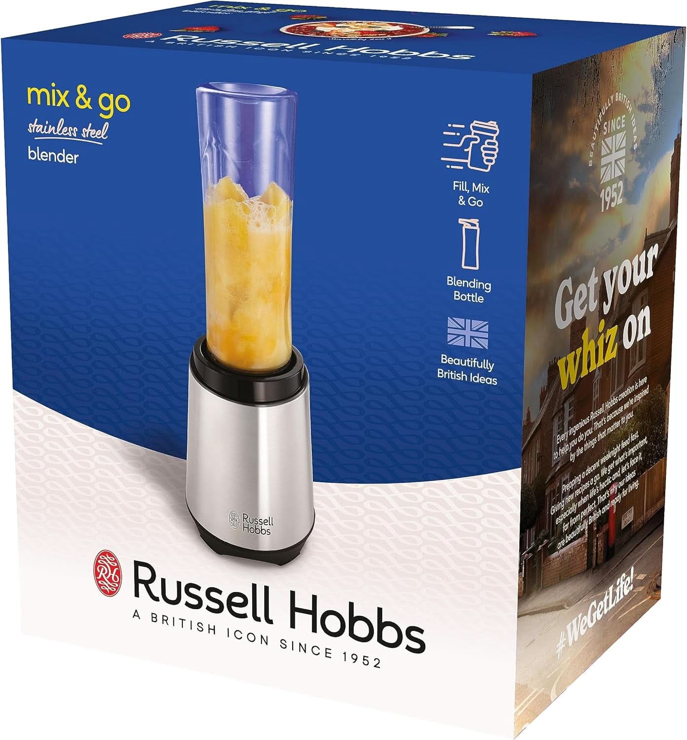 Russell Hobbs Mixer - Álló keverő és turmixkészítő készre [23 500 U/perc teljesítménymotor] Inkl. 1X Mixbehälter 600Ml (Bpa-Frei, Spülmaschinen- & Bruchfest Inkl. Deckel) Zerkleinerer, Edelstahl, 23472-56 Kitchen Naty Shop